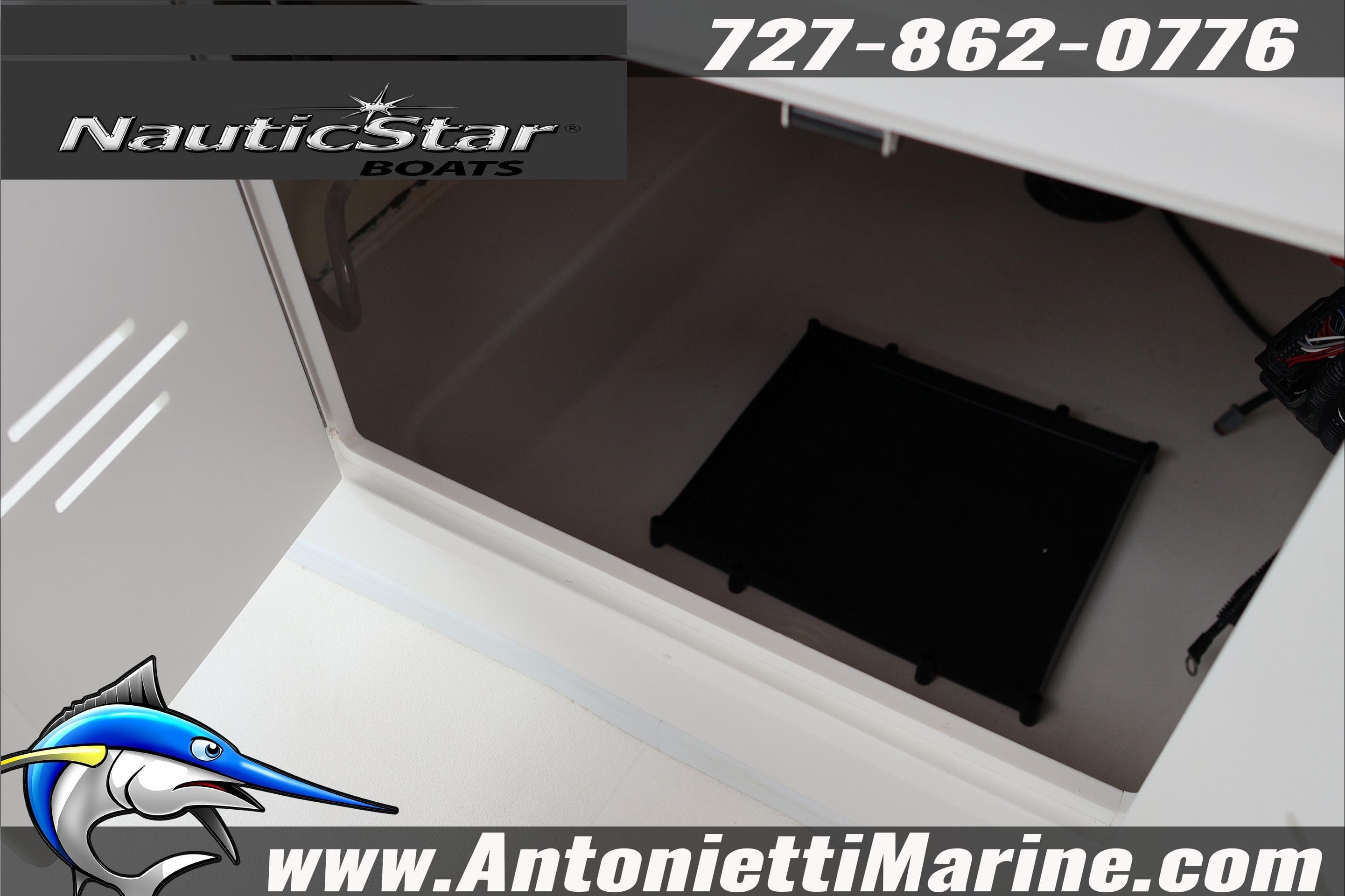 Interior view of 2026 NauticStar 191 Hybrid boat storage compartment.