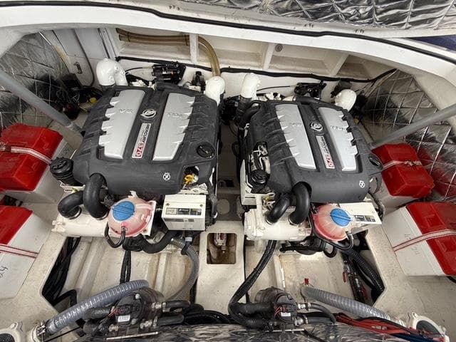 Engine room of 2016 SACS Strider 13 with dual engines.