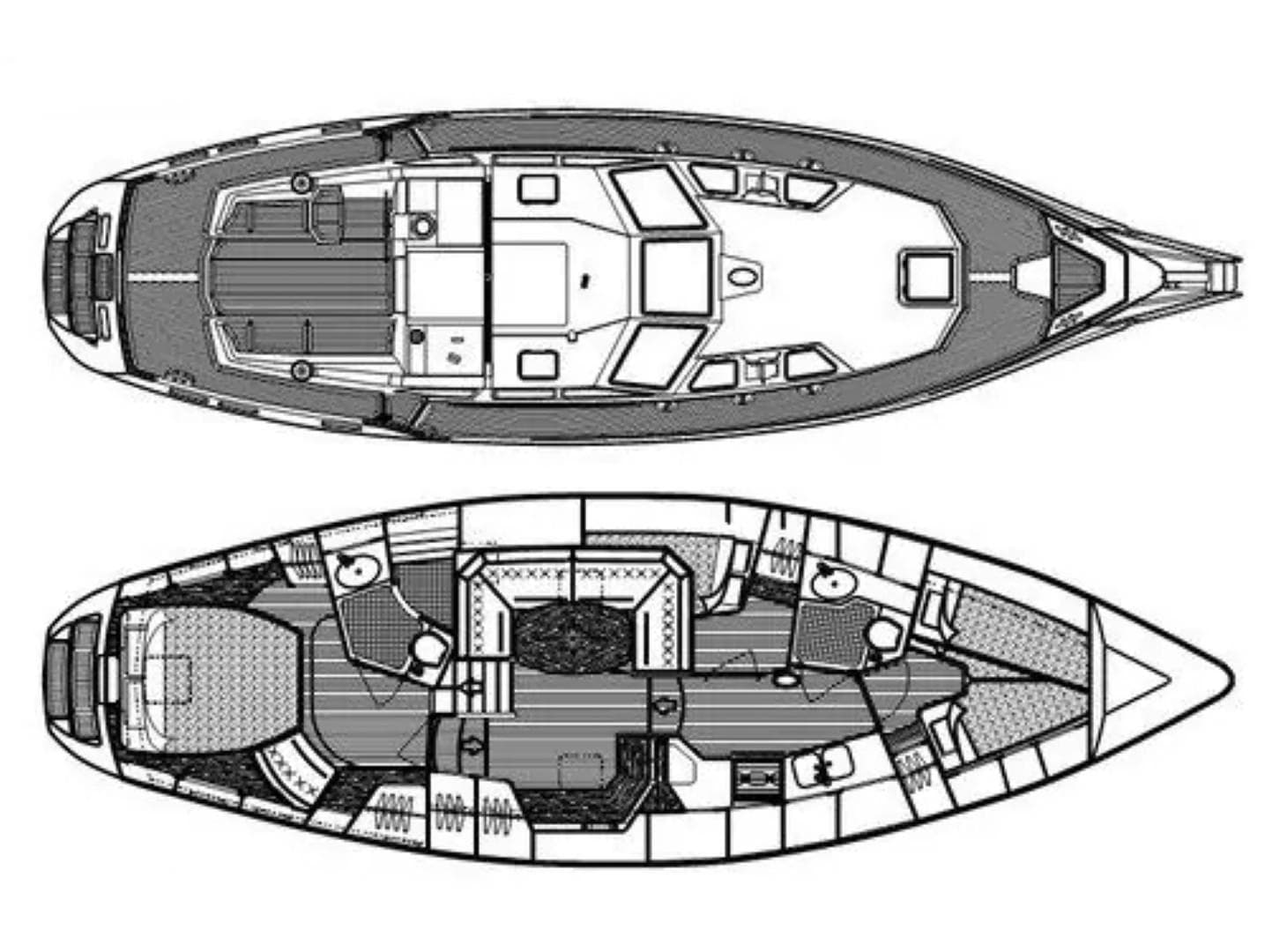 Floor plan of a 1996 Nauticat 42 sailboat, showing deck and interior layout.
