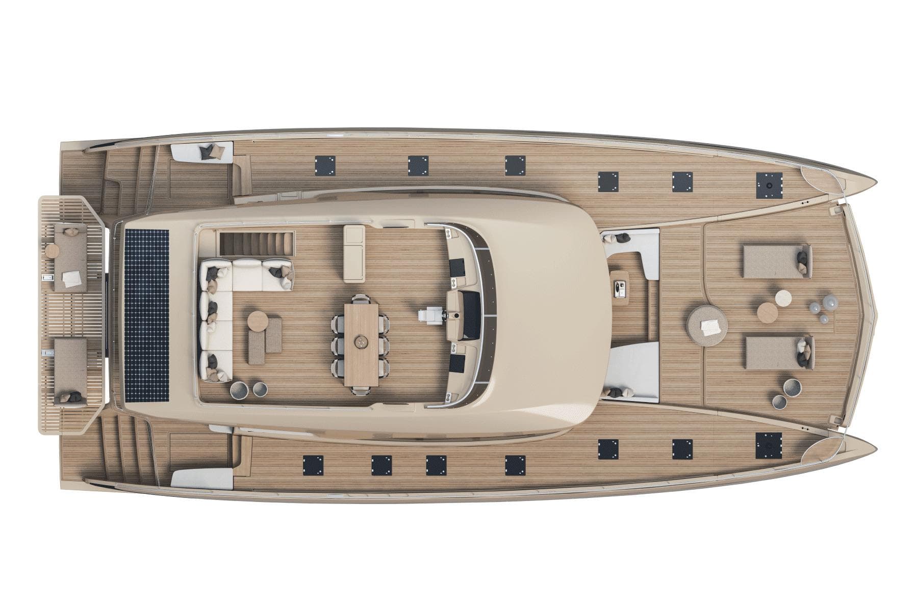 Manufacturer Provided Image: Top view of 2026 Lagoon EIGHTY 3 yacht with spacious deck layout.