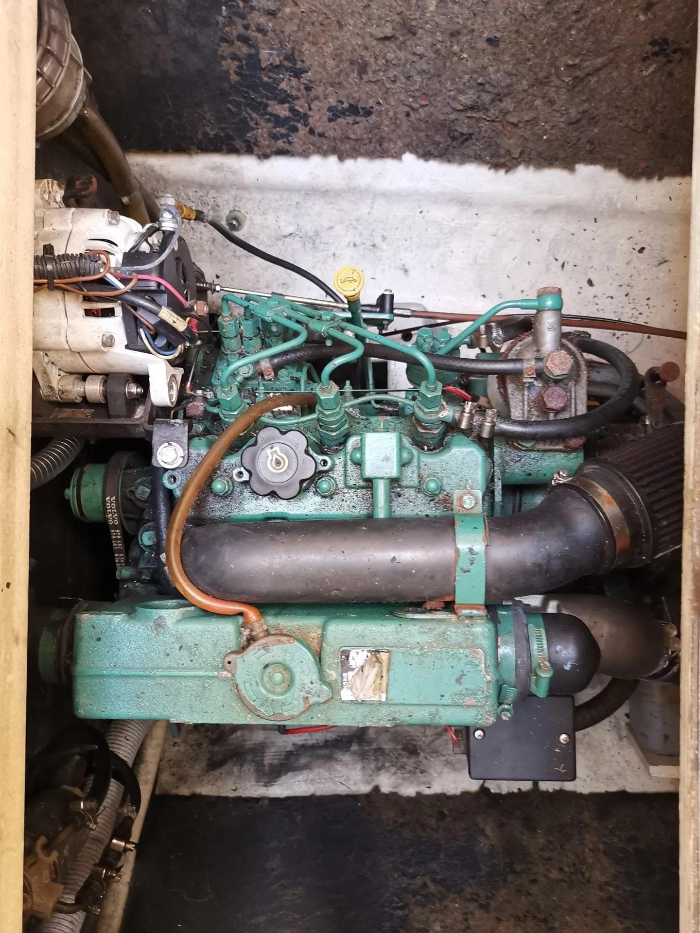 Engine compartment of a 2005 Fountaine Pajot Belize 43 catamaran.