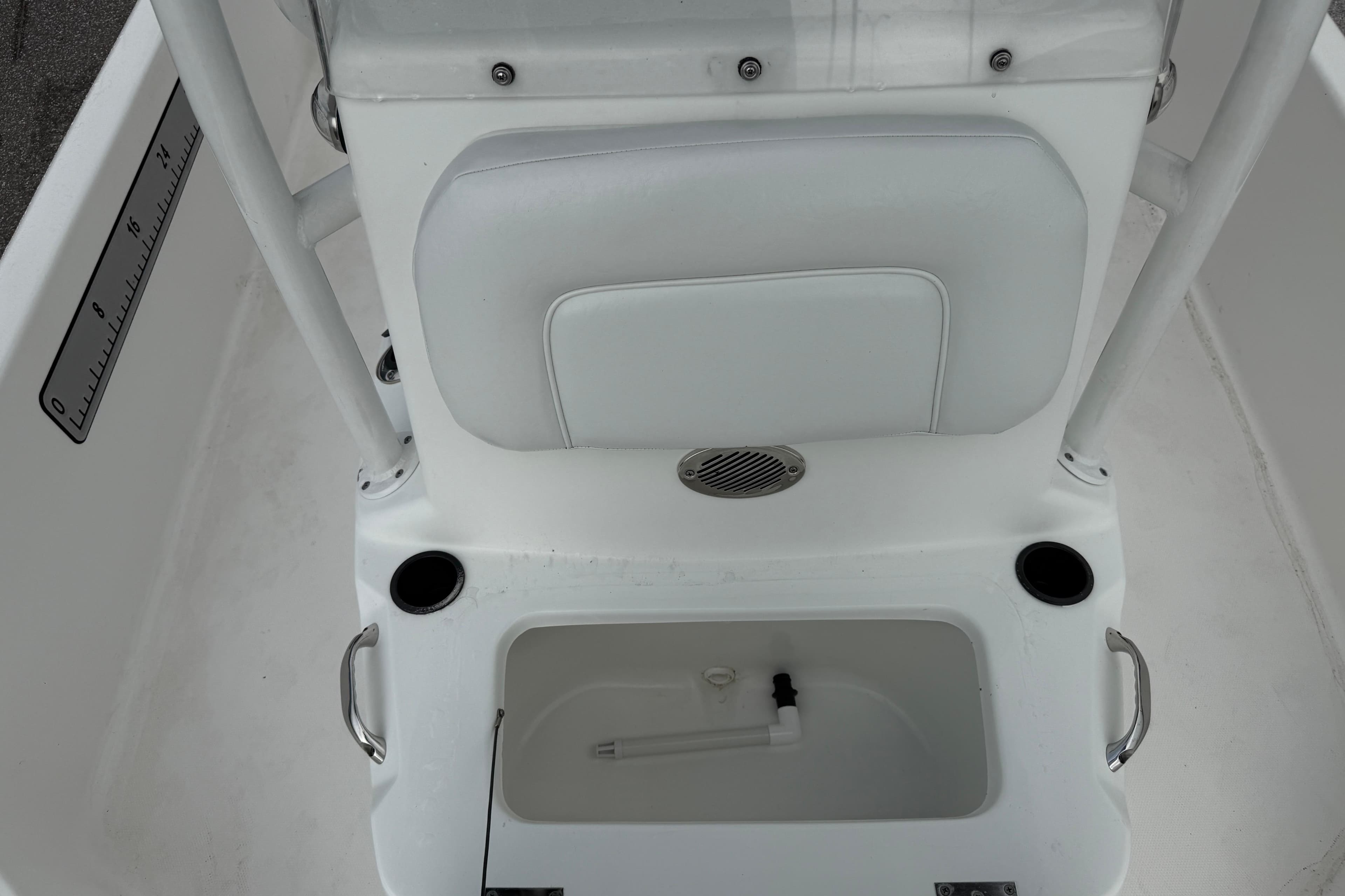 2022 Clearwater 2100 Baystar boat interior with seating and storage compartment.