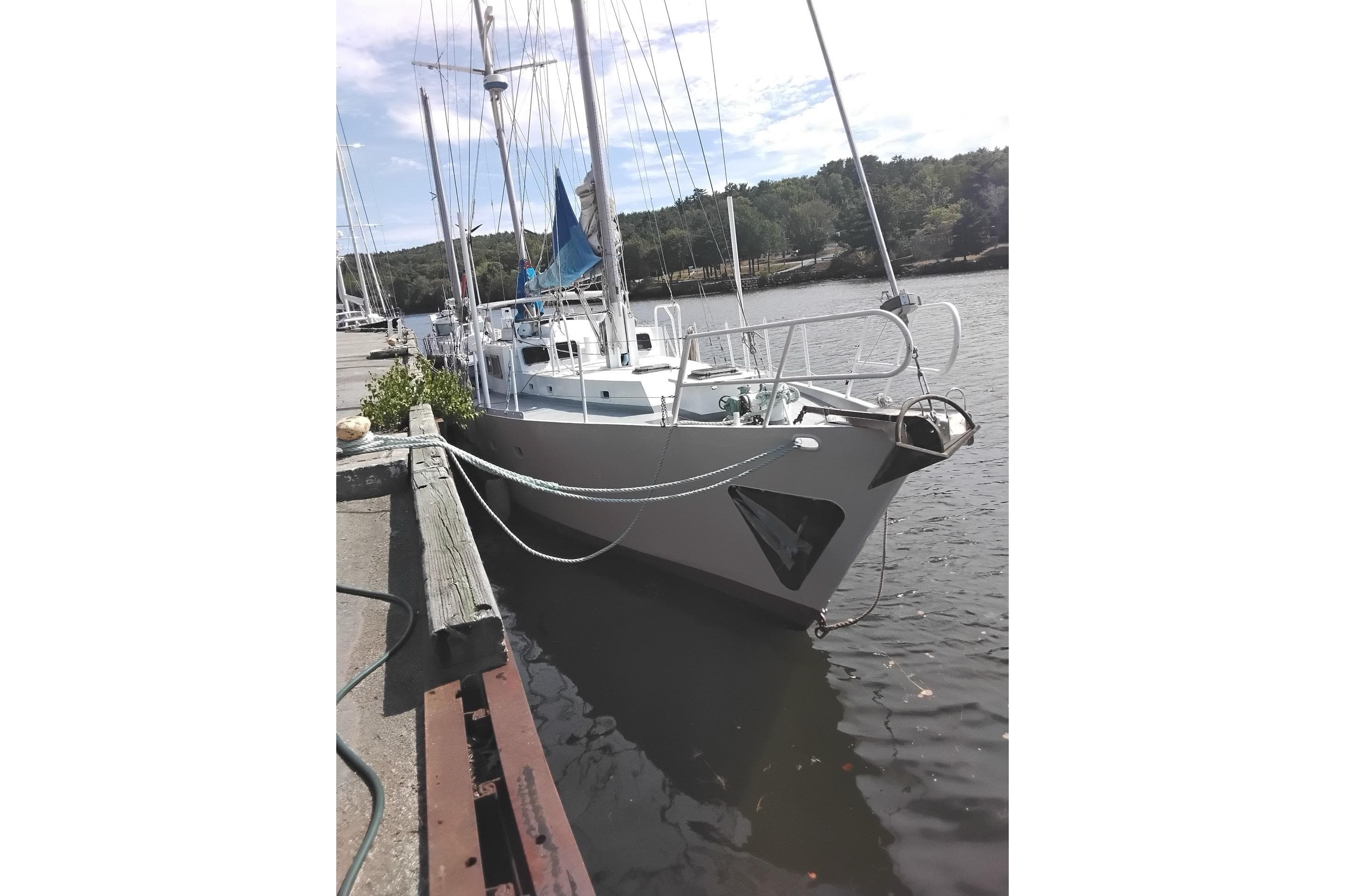 67-foot steel ketch by Hike Metal Products, docked, 1997 model, full-keel design.