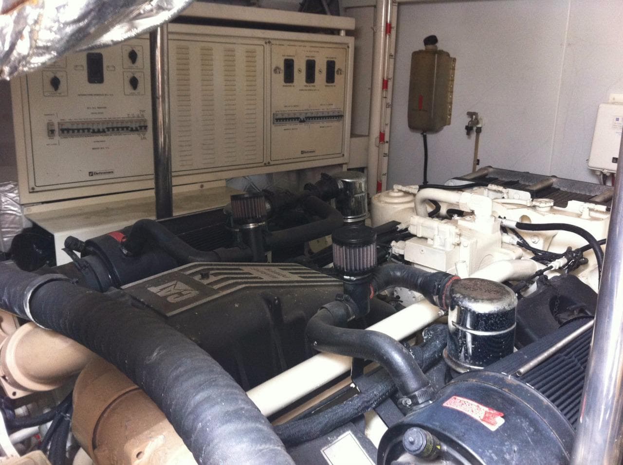 Engine room of 1994 Overmarine Mangusta 80 yacht.