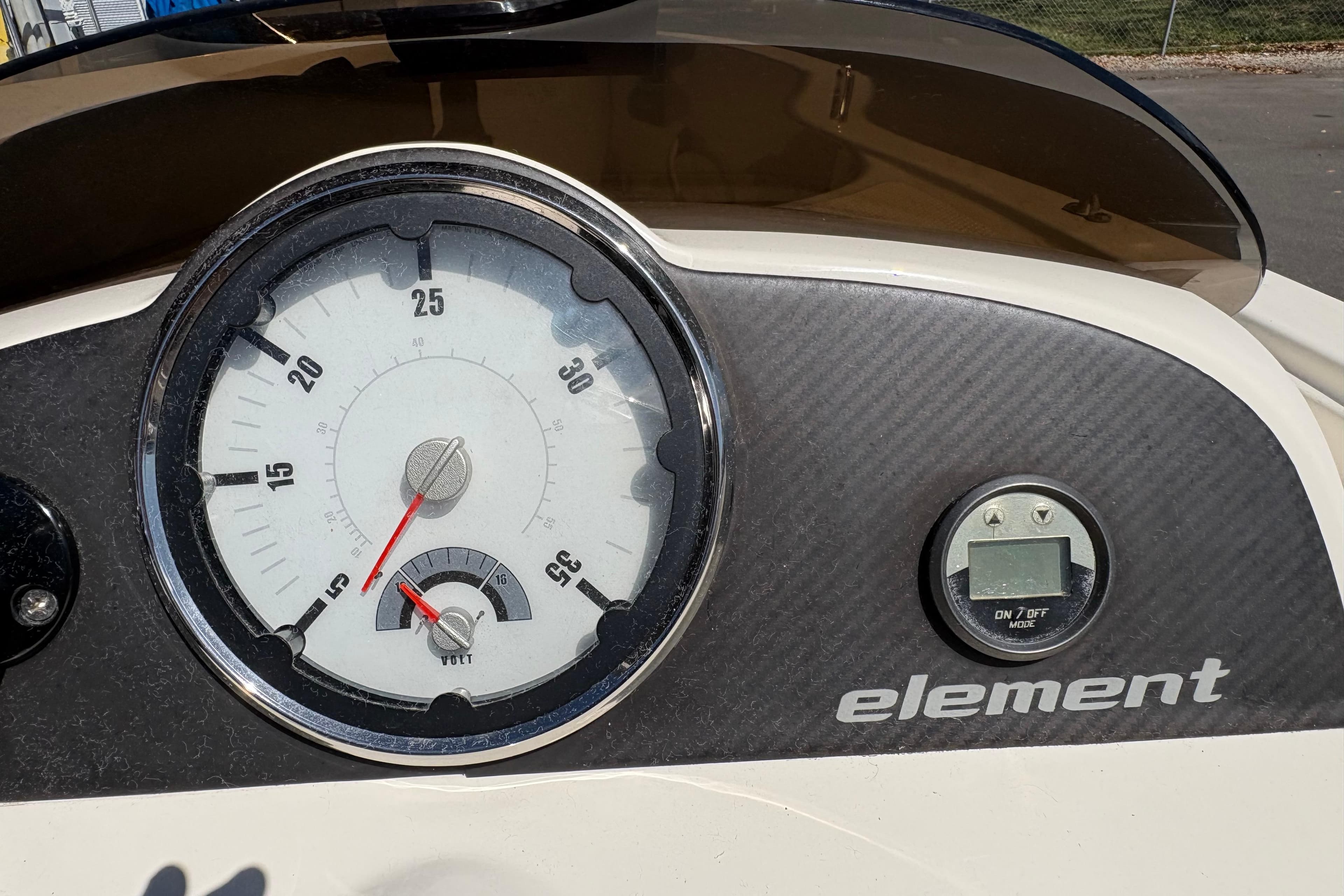 Dashboard of 2016 Bayliner 160 Bowrider with speedometer and digital display.