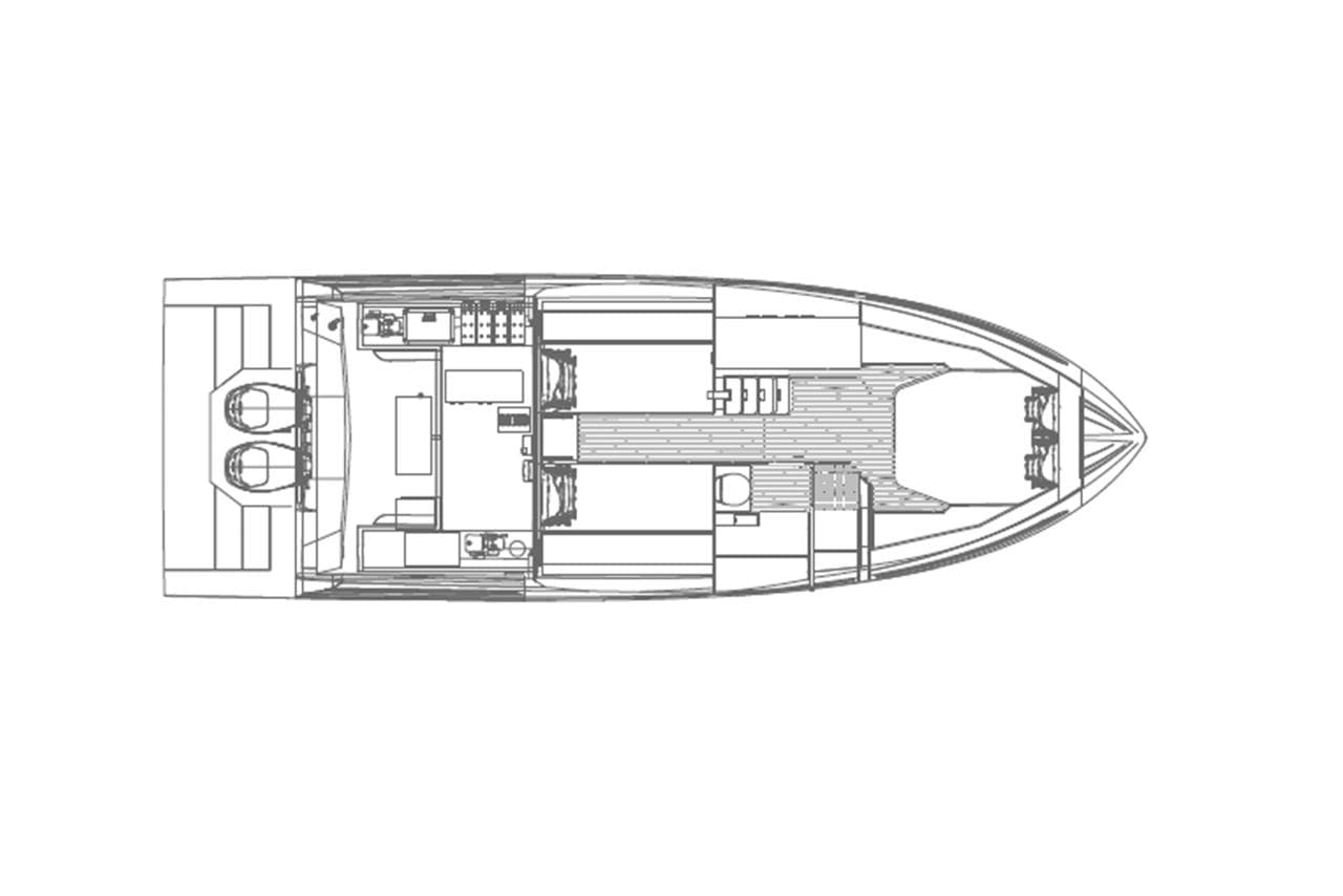 Top view layout of the 2025 Fiart 35 Seawalker yacht.