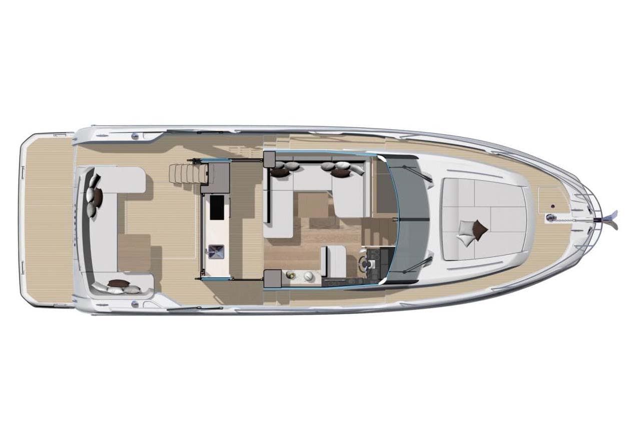 Manufacturer Provided Image: Top view of 2026 Prestige F4.3 yacht layout, showcasing spacious deck and seating areas.
