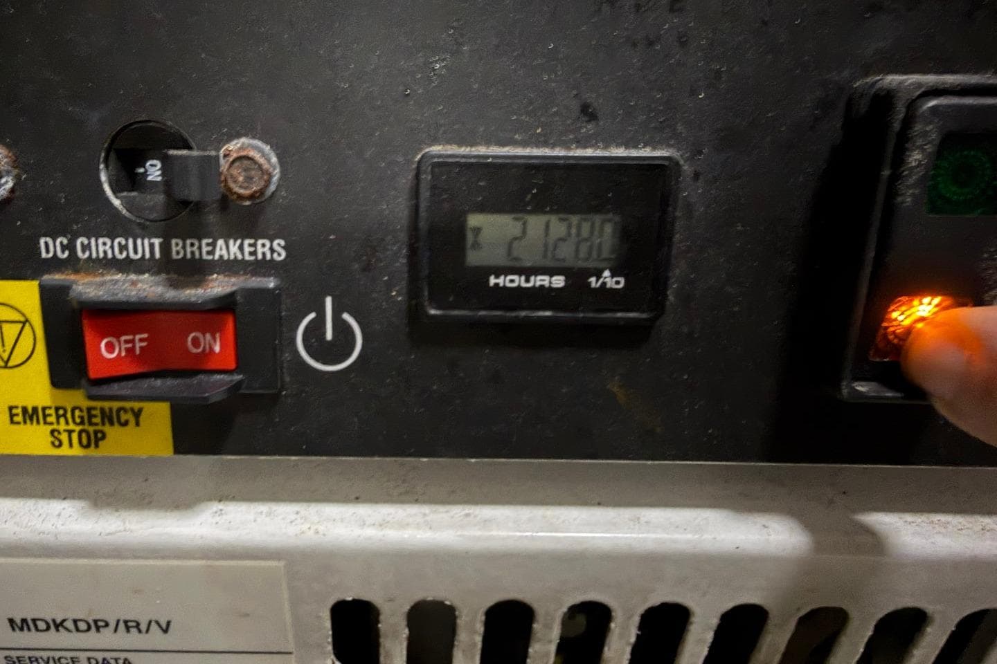 Control panel of a 2017 Azimut Fly 72 yacht, showing circuit breakers and hour meter.