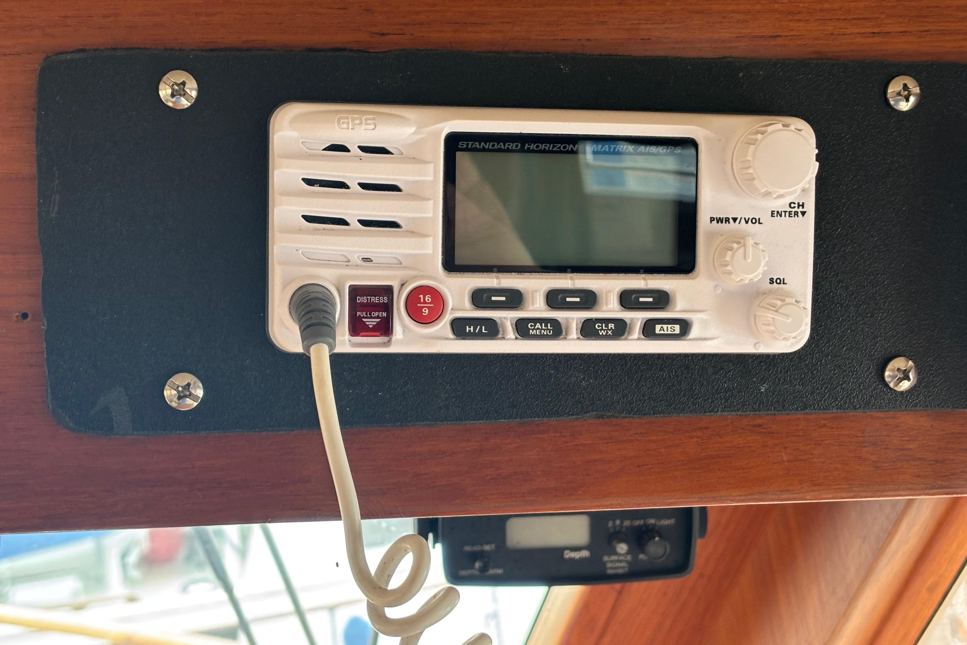 Standard Horizon marine radio on 1984 Ocean Alexander 38 Double Cabin yacht.