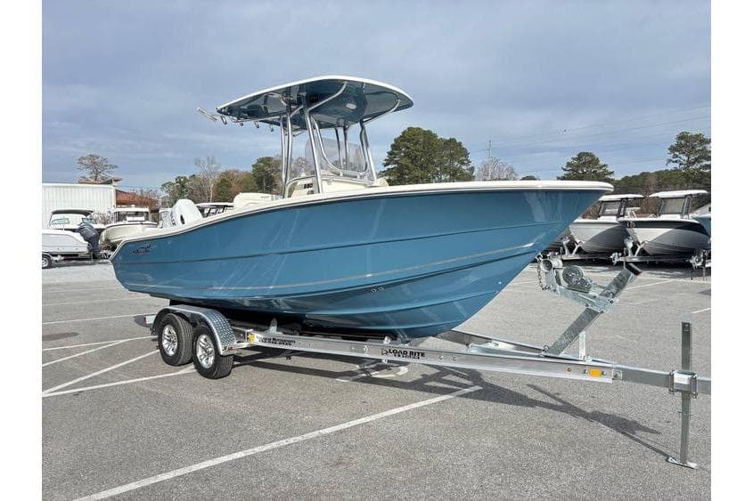 2026 Bulls Bay 230 Center Console boat on trailer in parking lot.