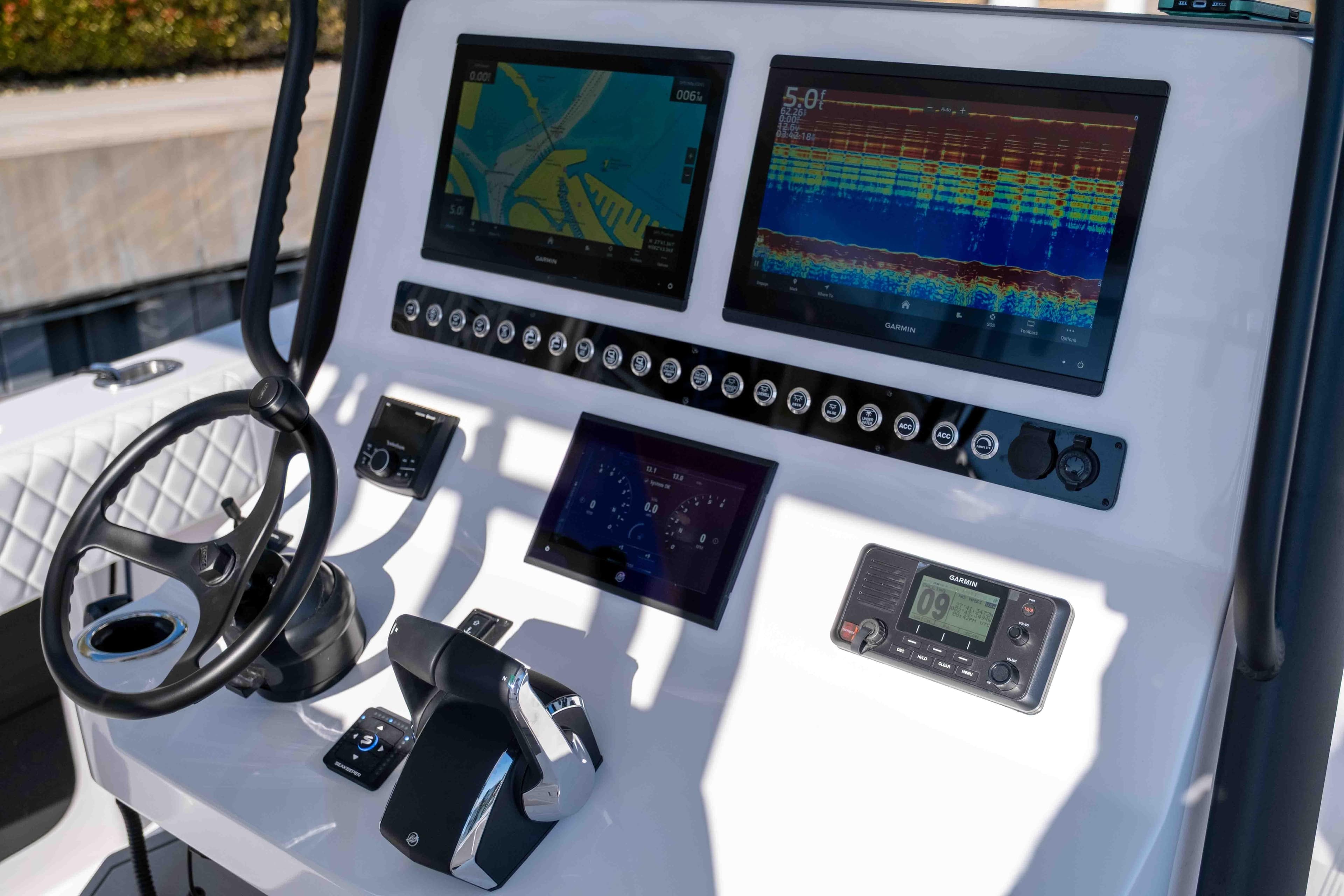 2026 Reef Runner 340 boat dashboard with advanced navigation and control systems.