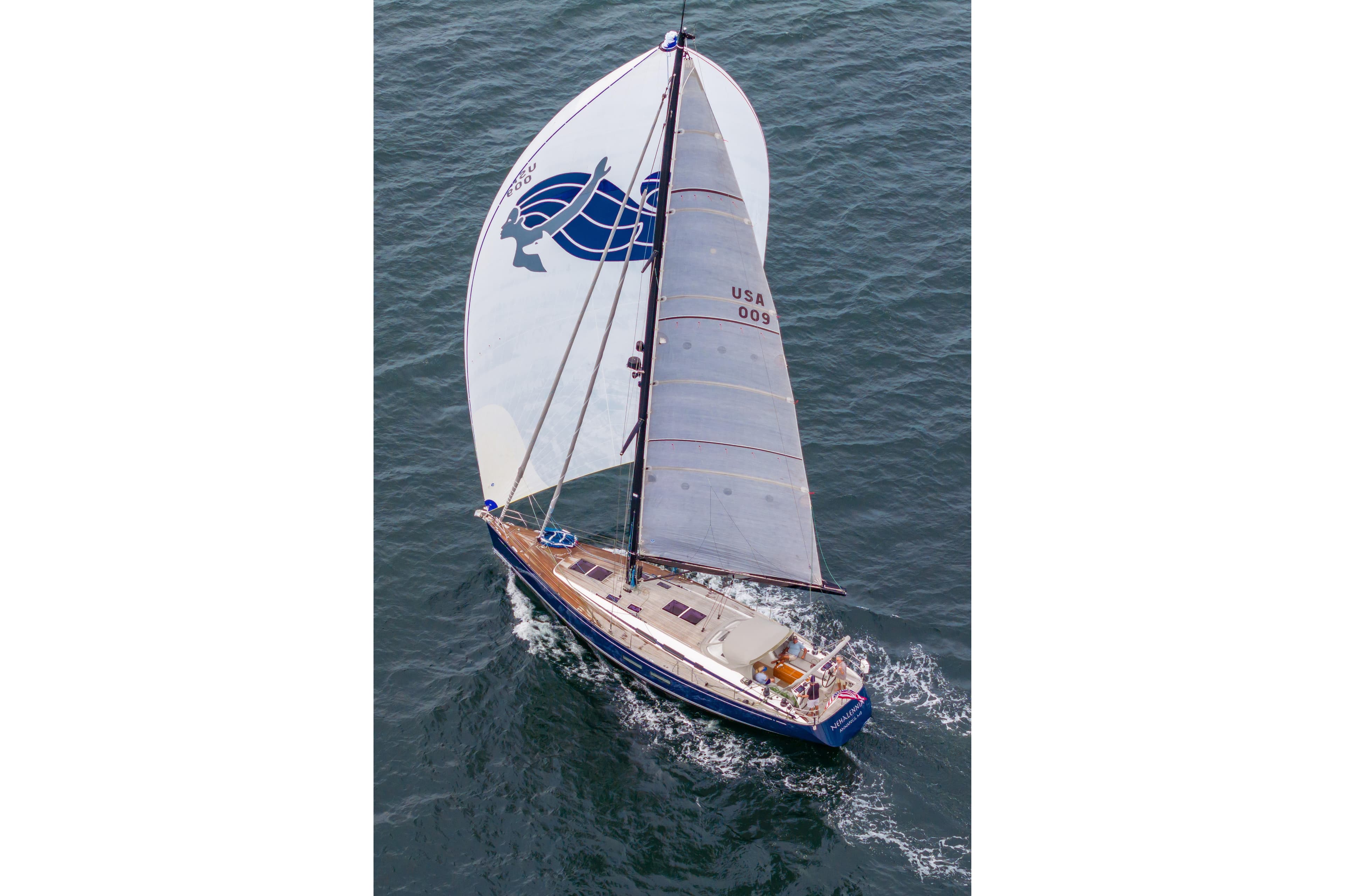 Sailing yacht Nautor Swan 54, 2018 model, gliding on open water.