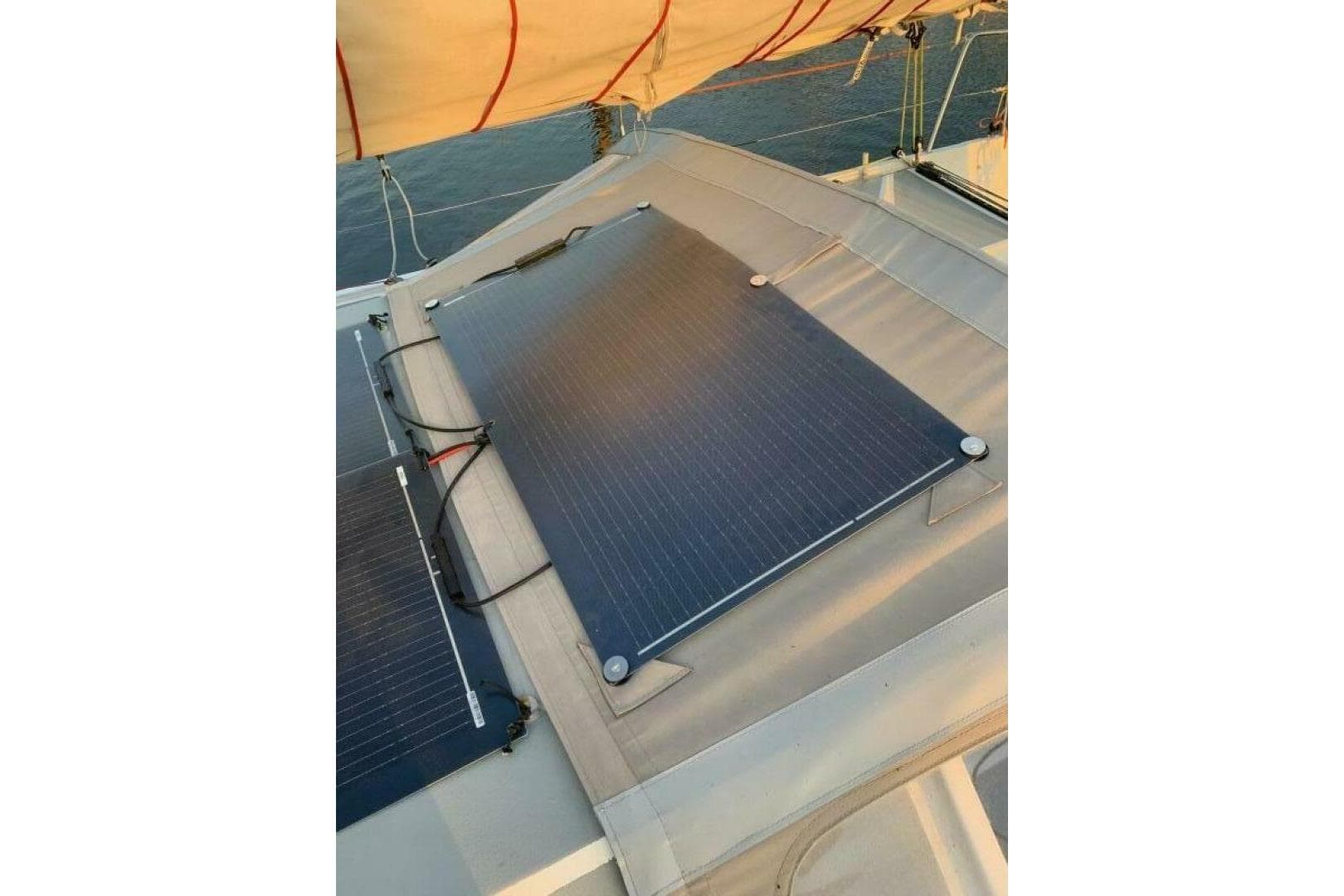 Solar panels on 2009 Class 40 Akilaria RC2 yacht deck.