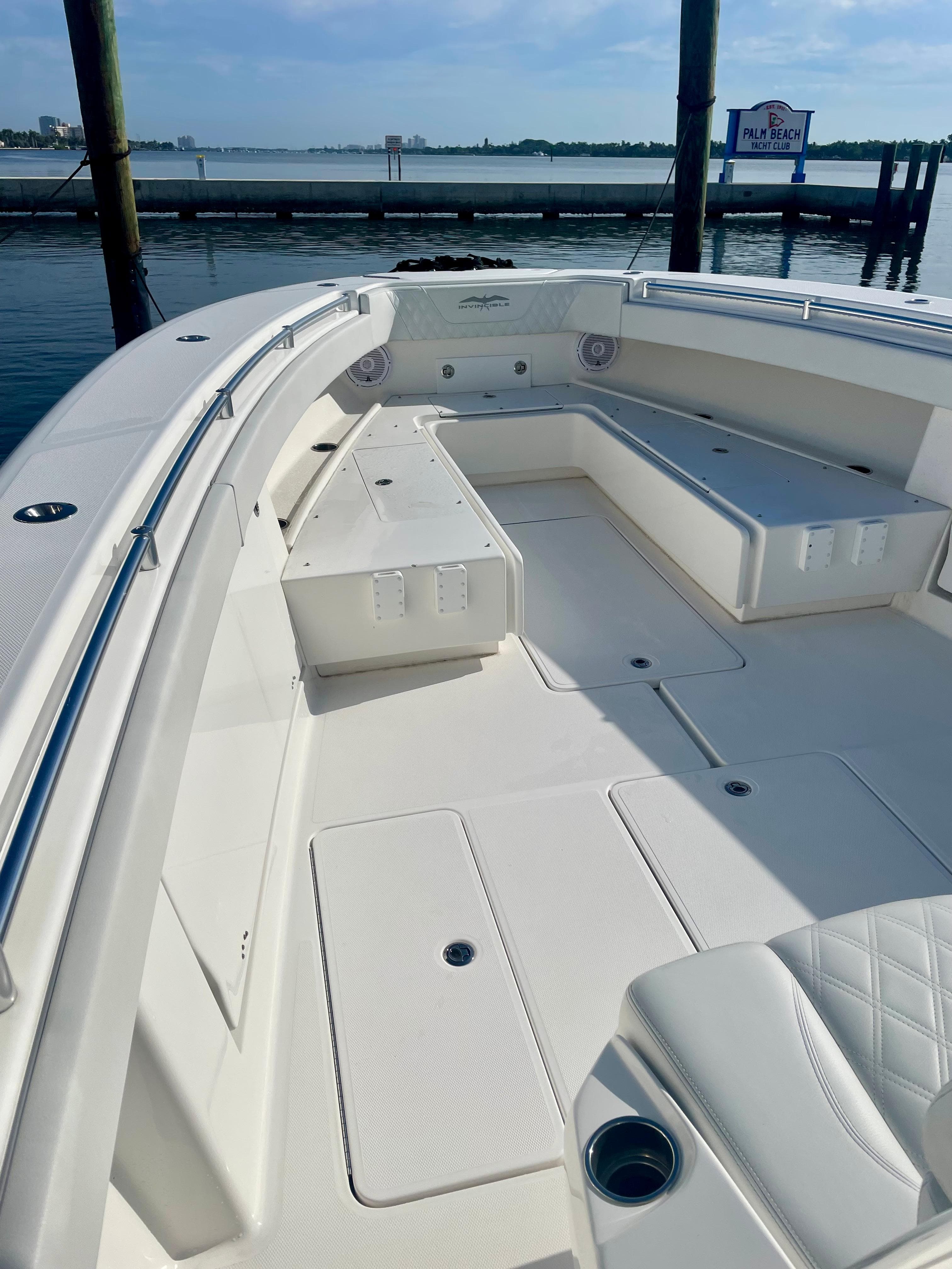2019 Invincible 39 Open Fisherman boat with spacious deck and seating.