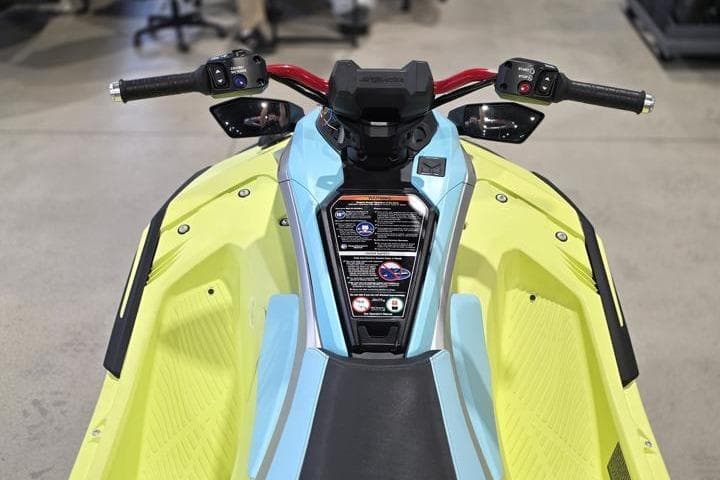 2025 Yamaha WaveRunner JetBlaster PRO 3-Up, vibrant yellow and blue design, top view.