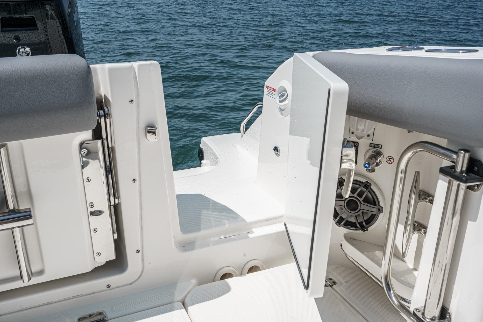 2024 Boston Whaler 380 Realm boat interior, featuring sleek design and modern amenities.
