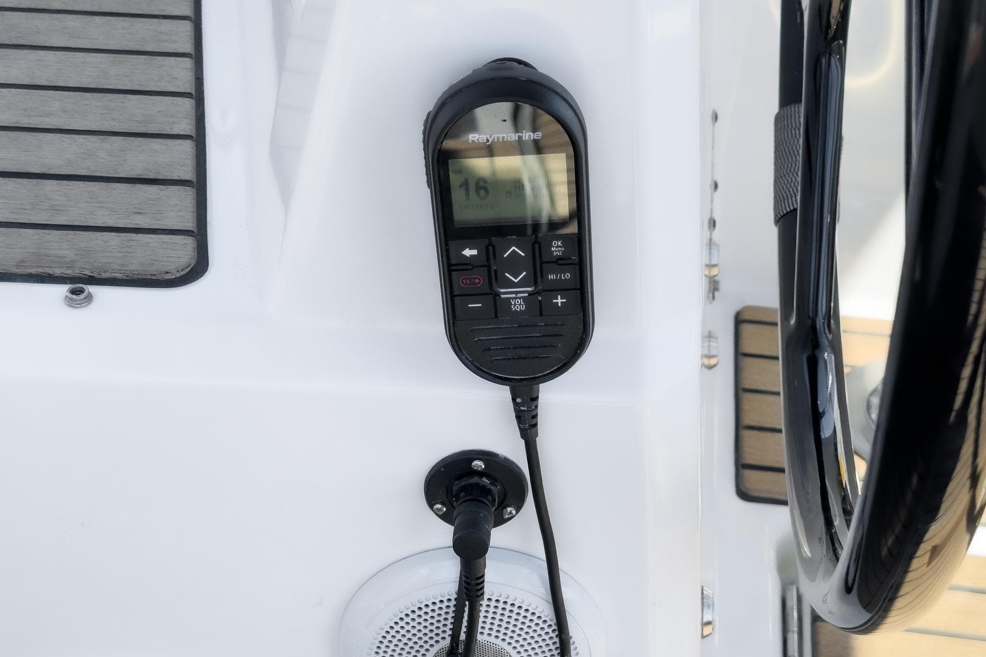Control panel on 2025 Beneteau Oceanis 37.1 yacht with Raymarine device.