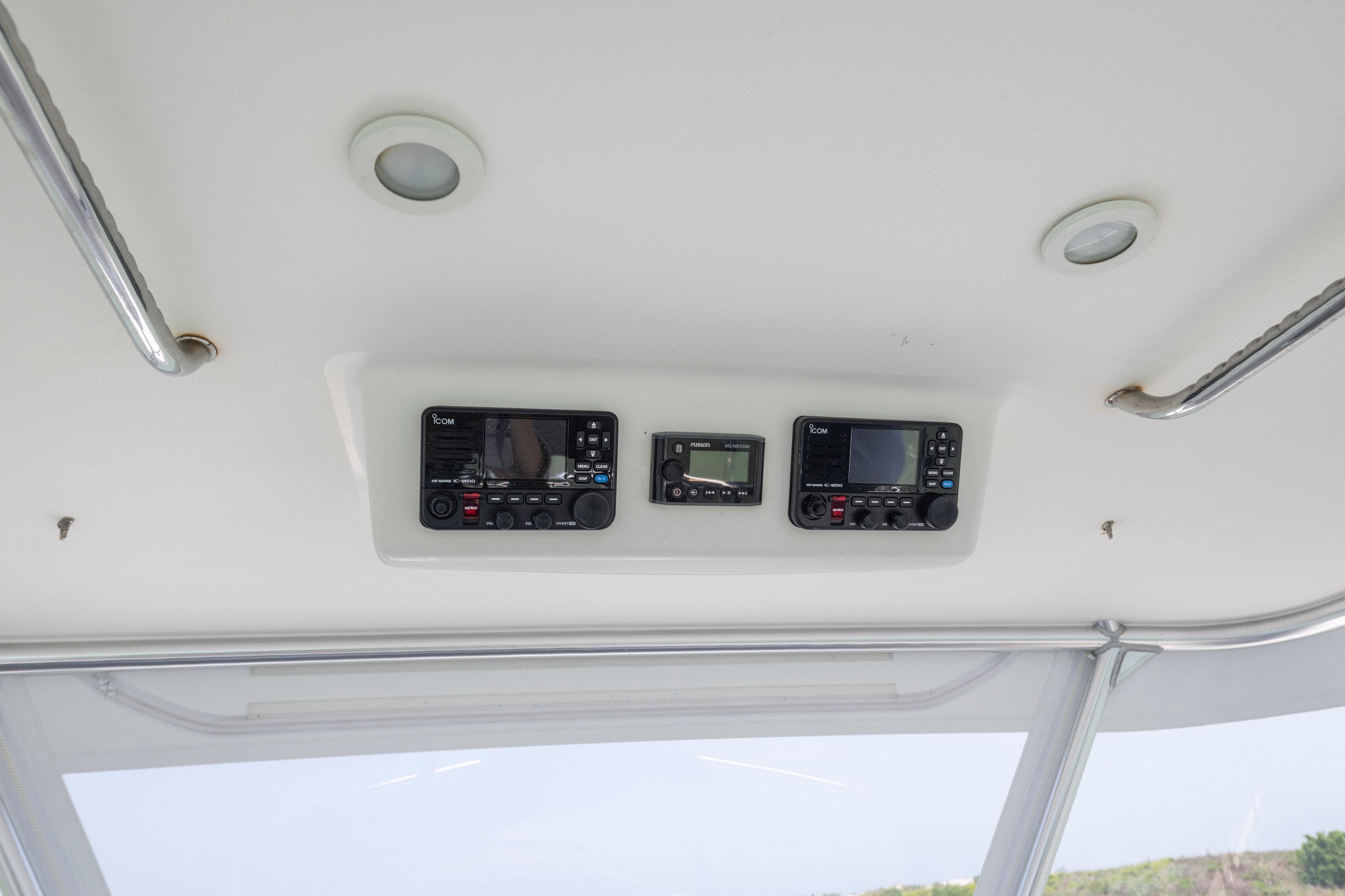 Ceiling view of 2008 Ocean Yacht 37 Billfish with electronic navigation equipment.