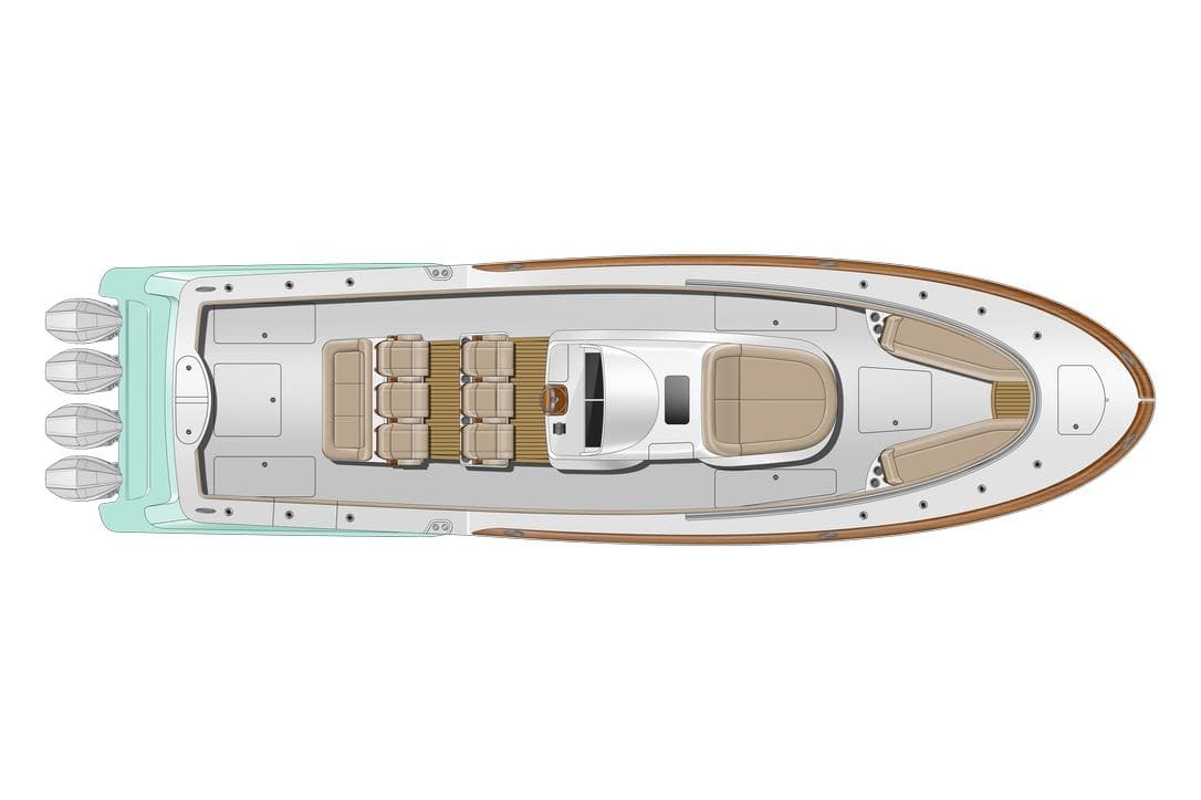 Manufacturer Provided Image: Top view of 2025 Mag Bay 43 CC boat layout with four engines.