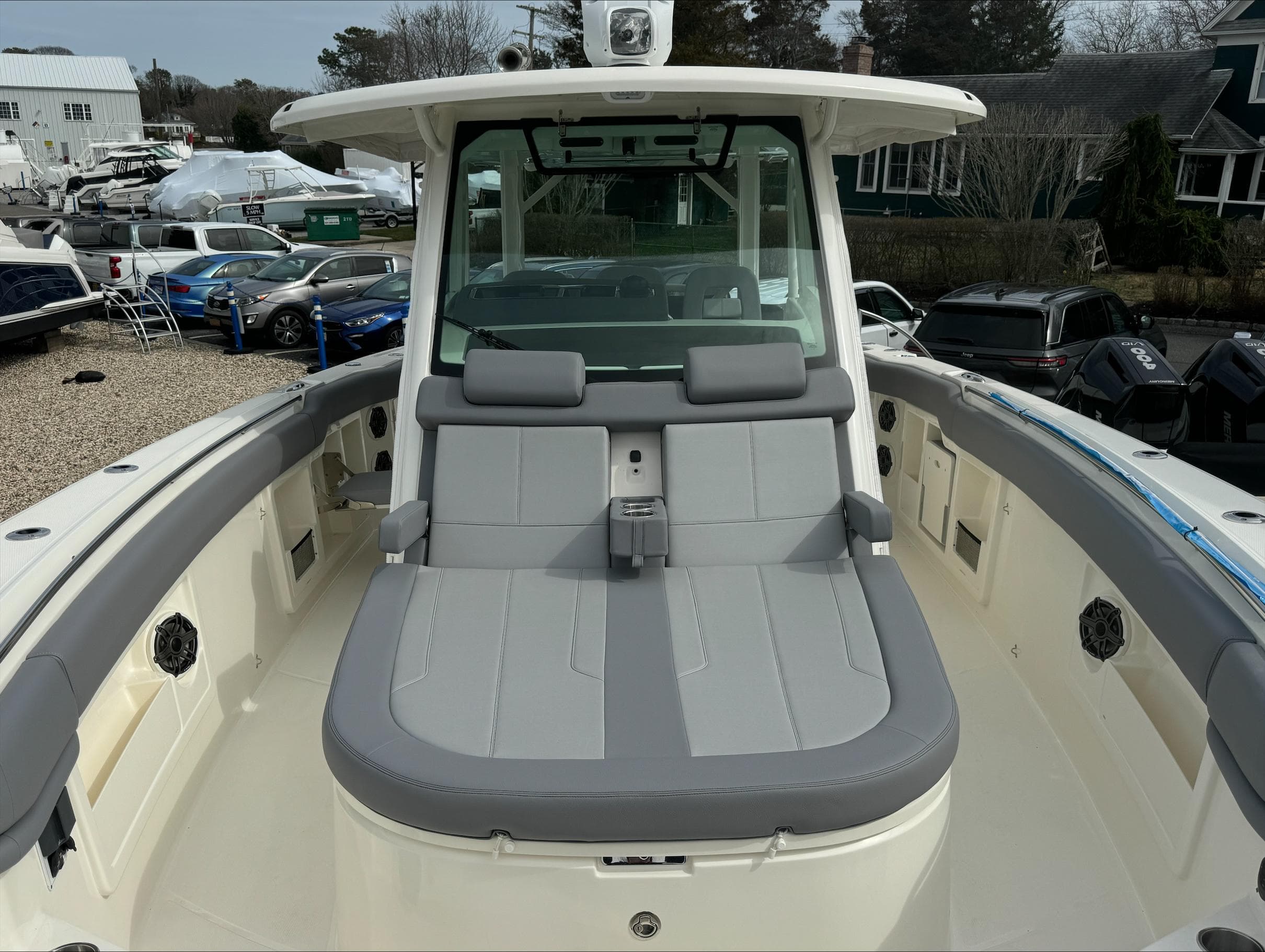2025 Boston Whaler 380 Outrage boat with spacious seating and modern design.