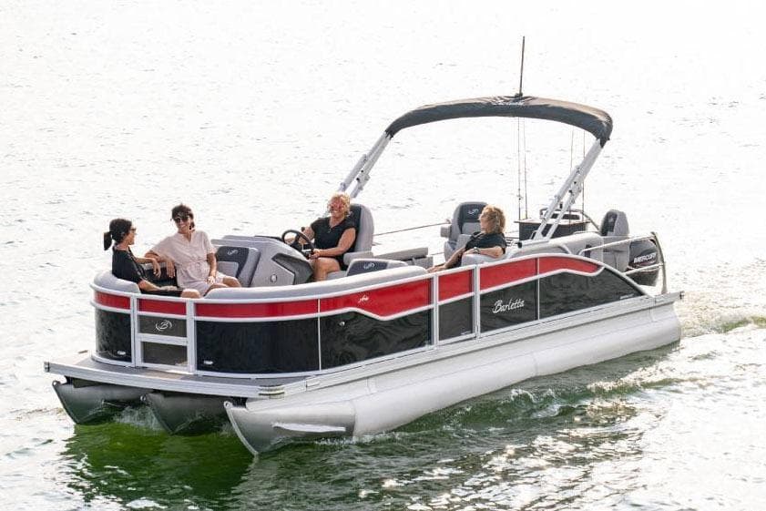 Manufacturer Provided Image: 2026 Barletta ARIA 20CC pontoon boat cruising with passengers on a sunny day.