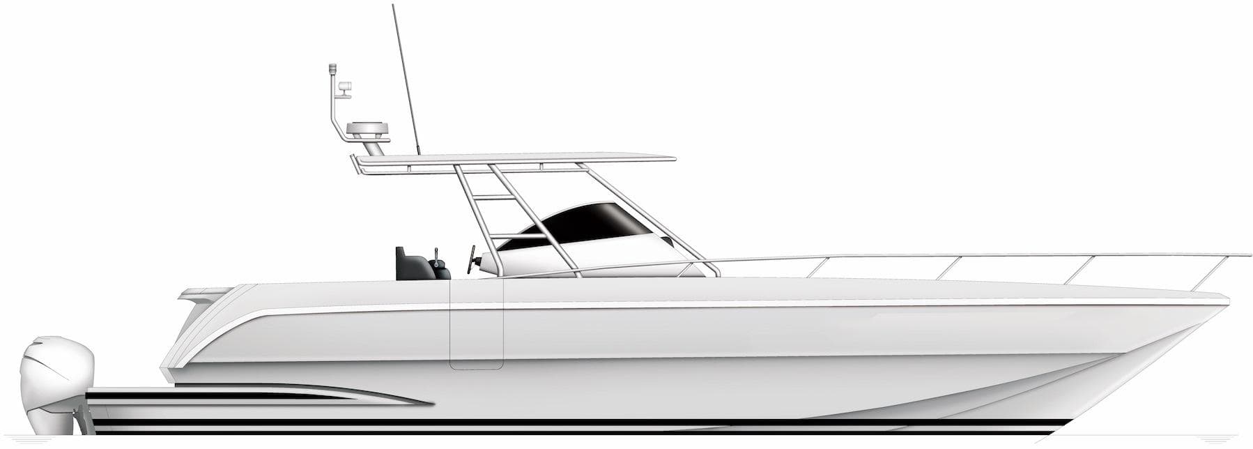 2025 Monte Fino C47 Center Console boat, sleek design, side profile view.