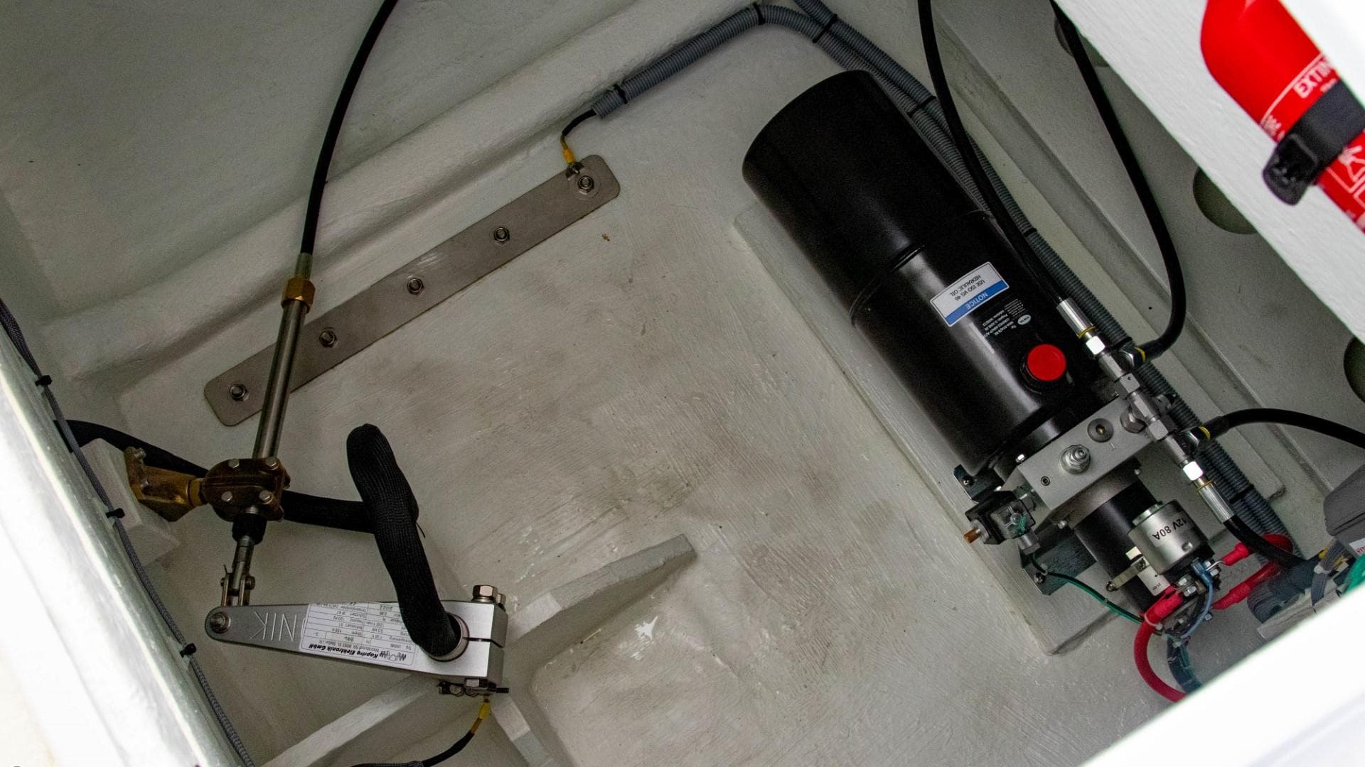 Interior mechanical components of a 2023 Alfastreet 21 Open boat.