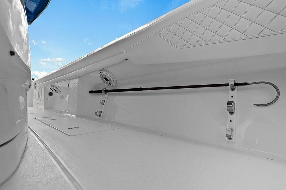 Rod racks under port gunwales