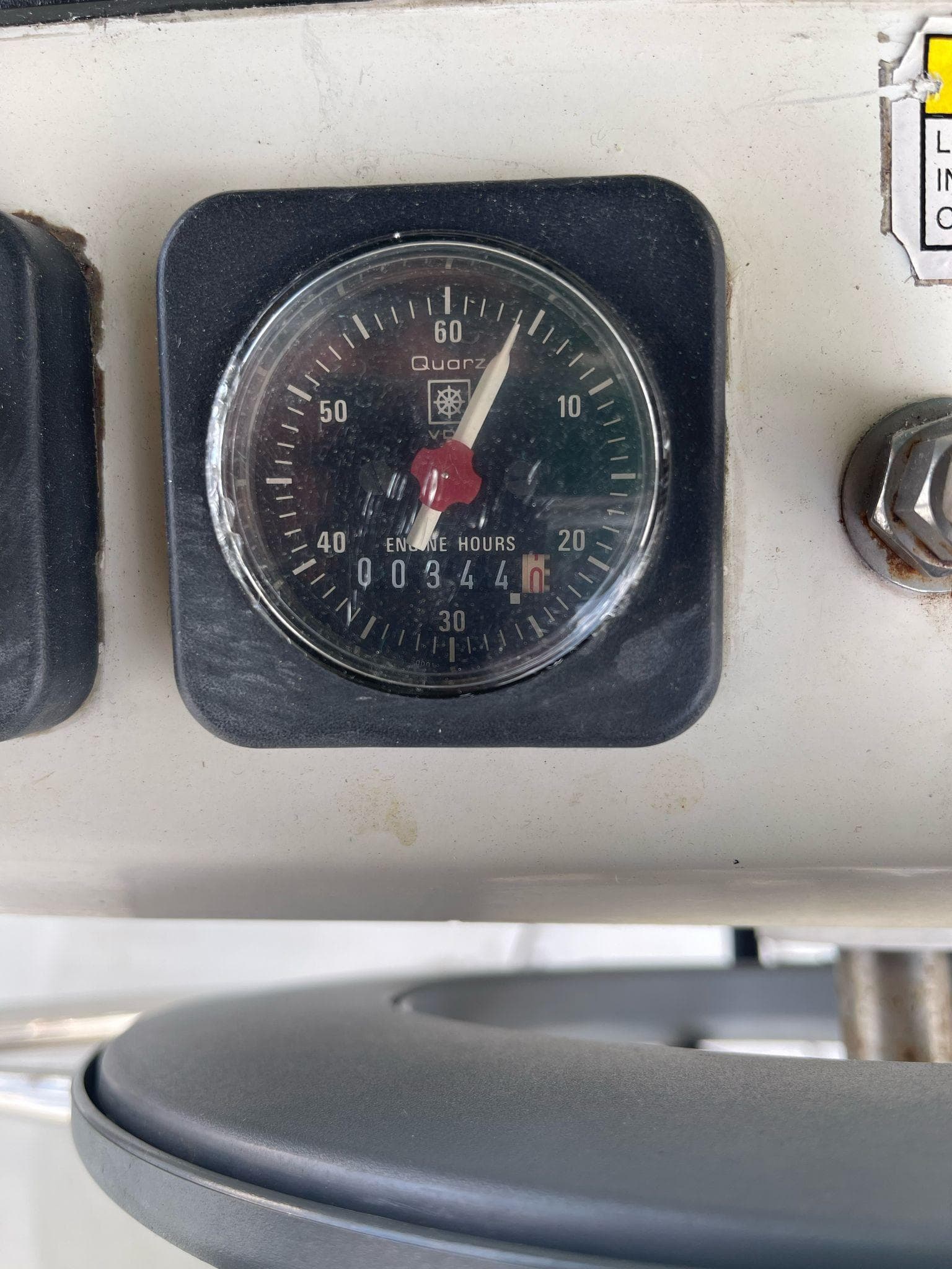 Close-up of engine hour meter on 2000 Beneteau Oceanis 311 sailboat.