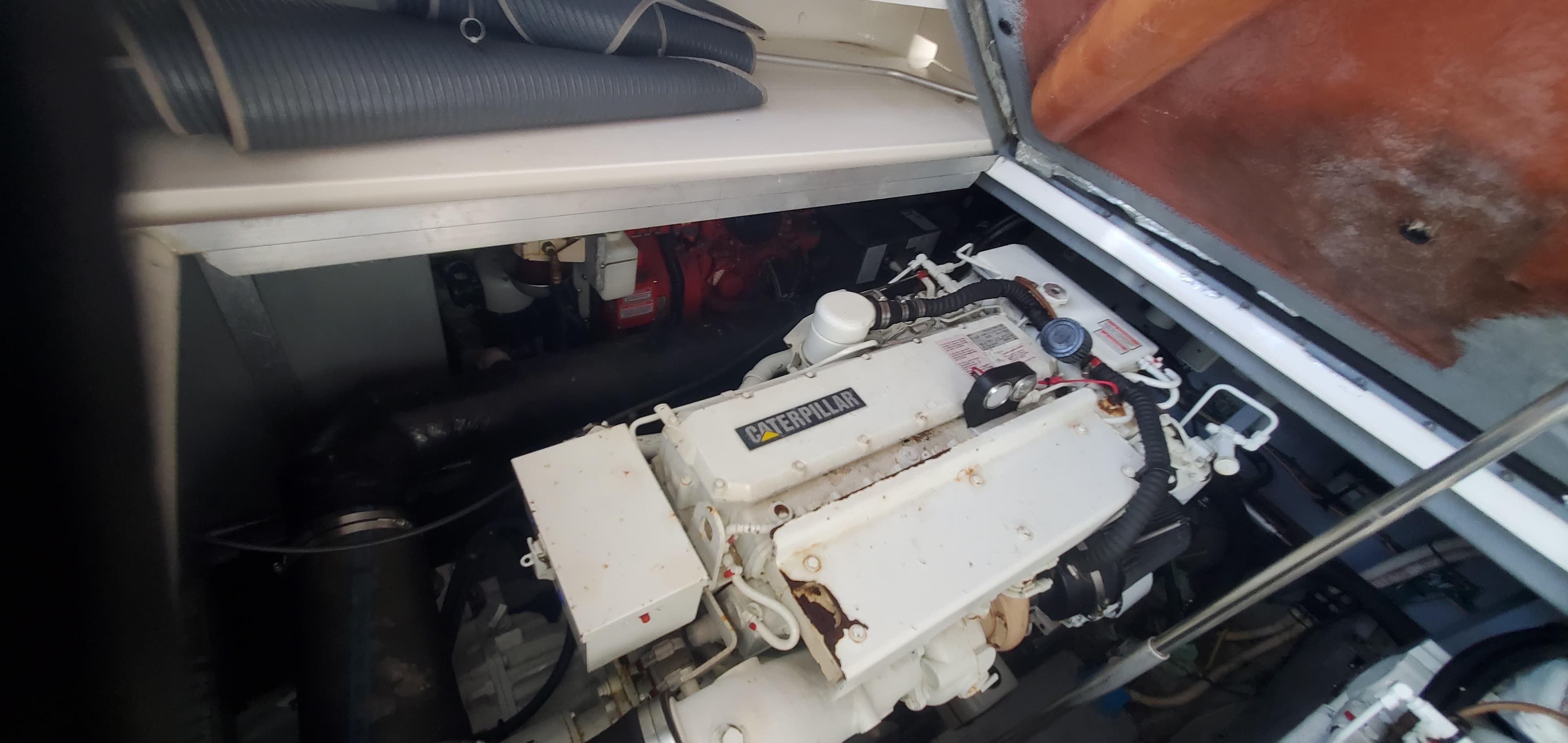 Engine compartment of a 1998 Sea Ray 400 Sundancer boat.