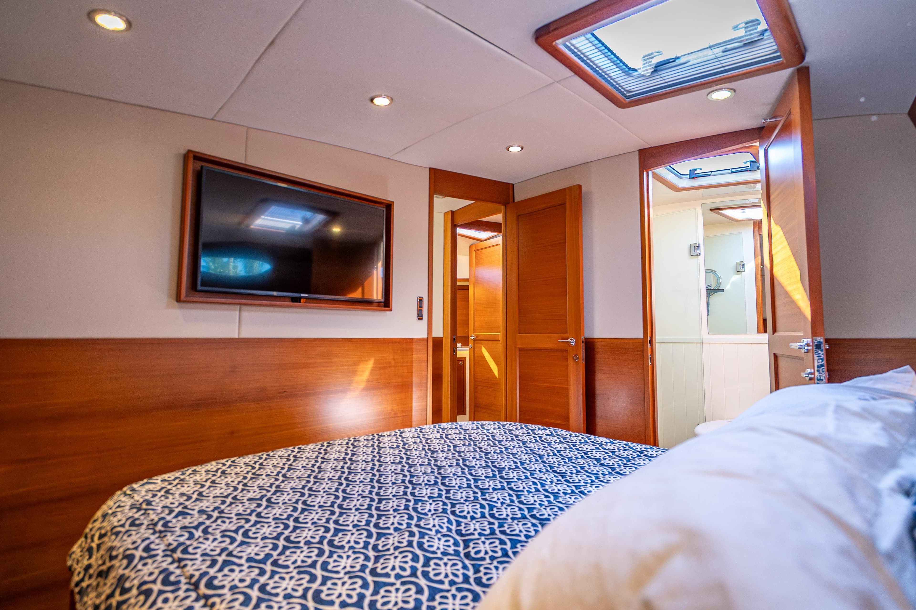 Luxurious cabin interior of 2018 Palm Beach Motor Yachts PB55 with modern amenities.
