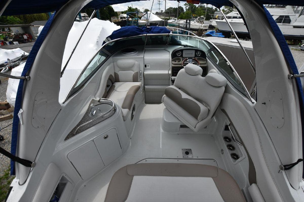 2021 Crownline 264 CR boat interior with seating and helm.