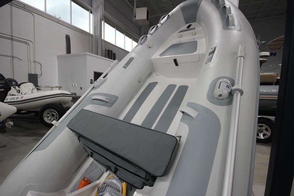 2023 Zodiac Cadet 330 DL RIB ALU PVC inflatable boat in stock, interior view.
