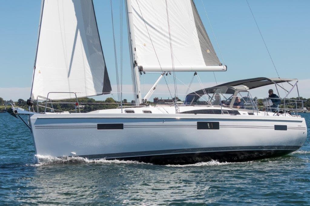 Sailing yacht Catalina 426, 2026 model, cruising on open water with full sails.