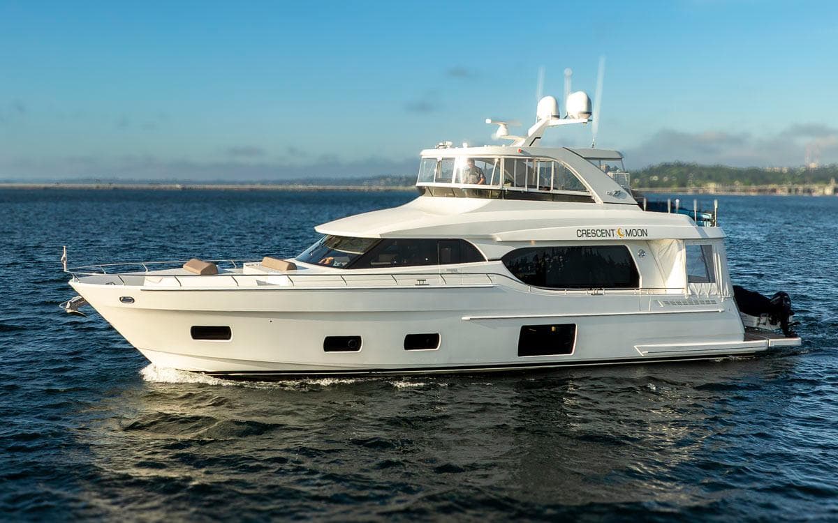 2017 Ocean Alexander 70E Motoryacht cruising on open water.