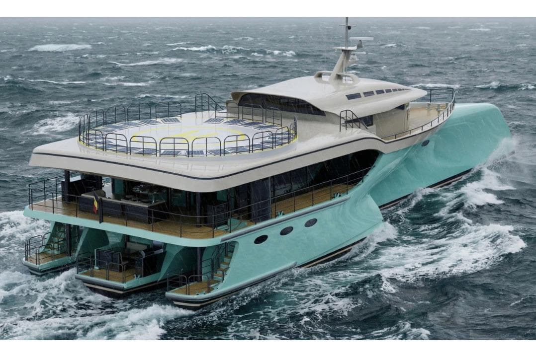 Manufacturer Provided Image: Futuristic Deo Juvante TS40 yacht navigating rough seas, 2026 model.