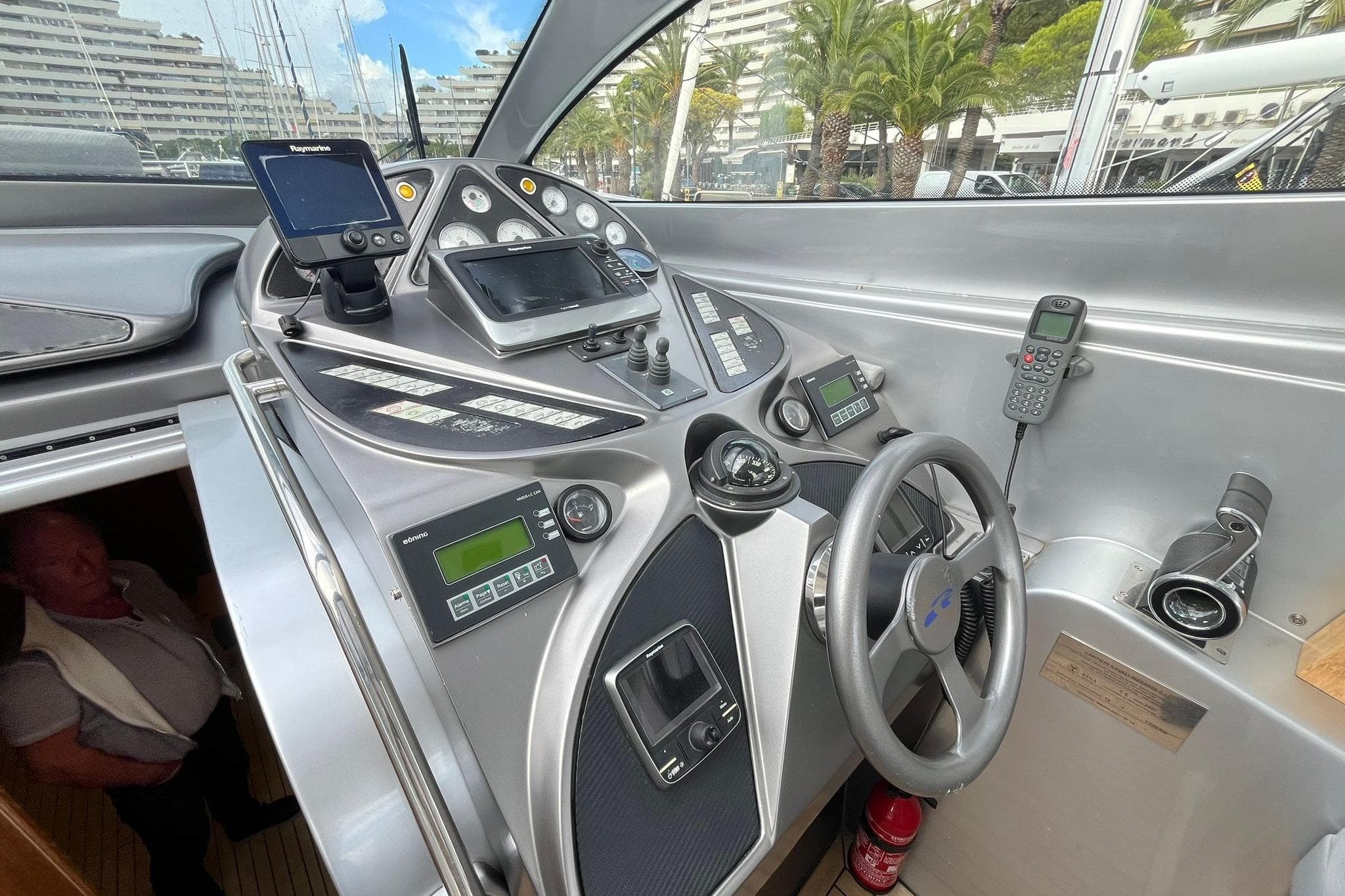 Cockpit of 2007 Rizzardi Incredible 45 yacht with modern navigation equipment.