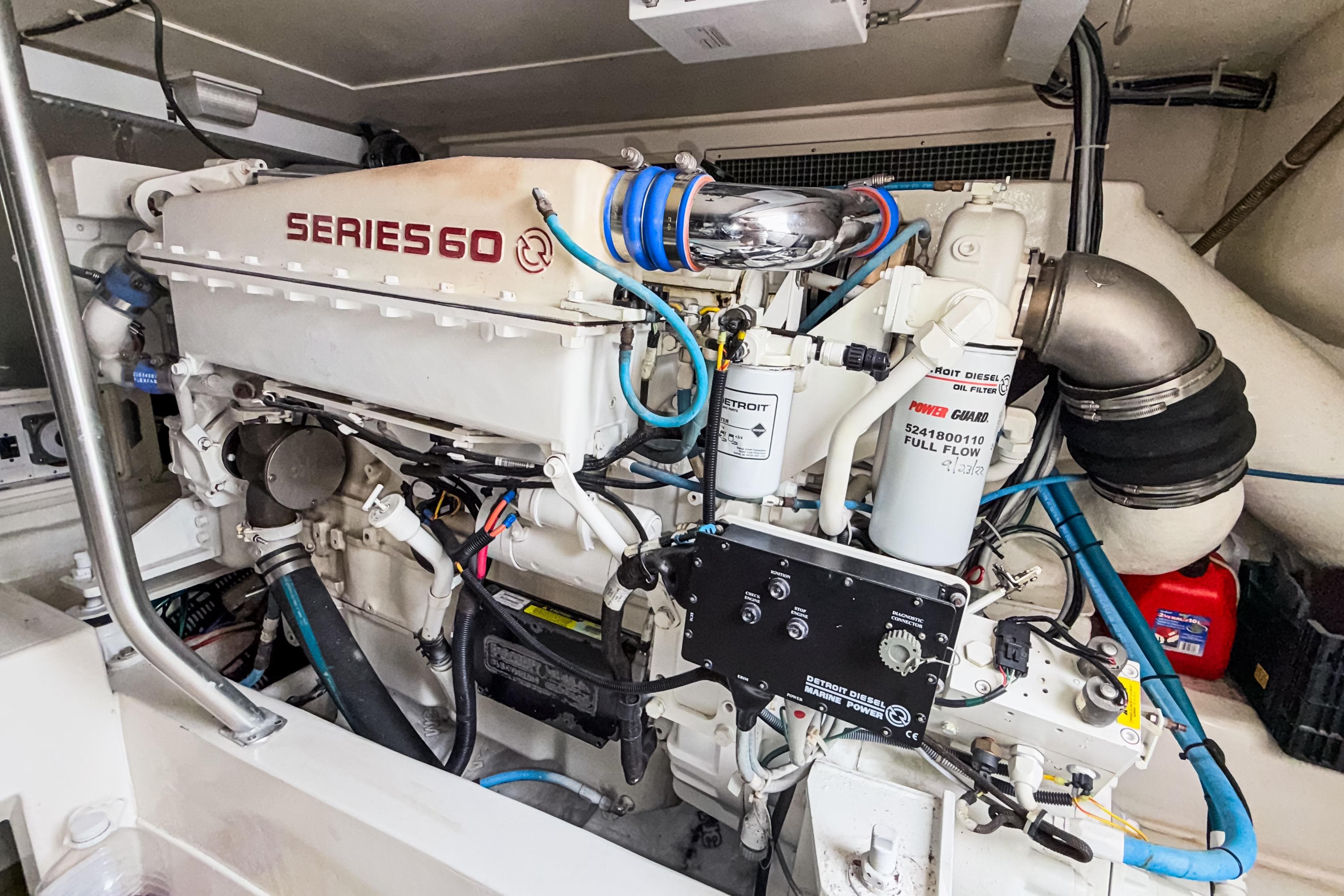 Engine room of a 2004 Ocean Yachts 50 Super Sport with Series 60 engine.