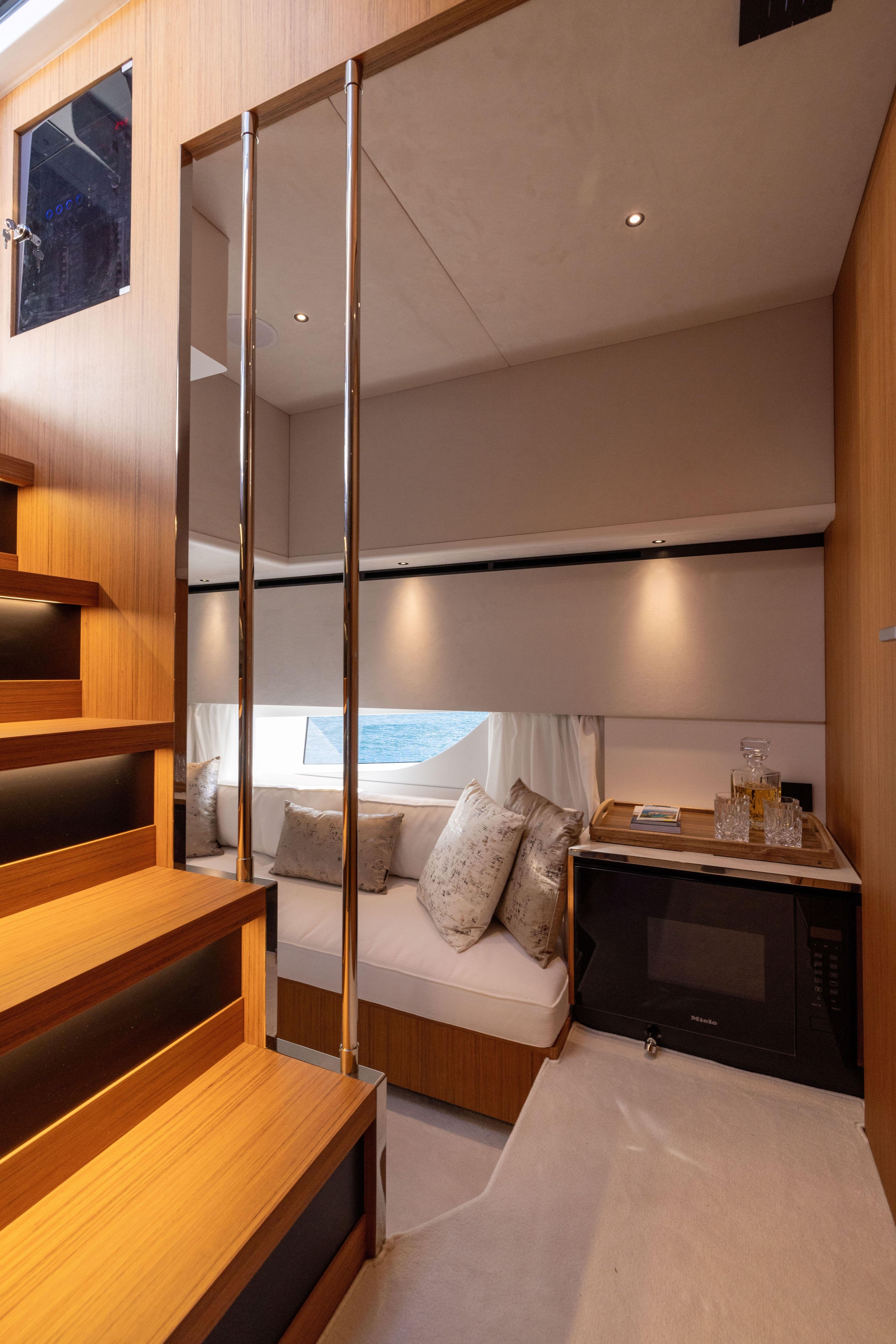 Luxurious interior of 2025 Solaris Power 60 Open yacht with modern design.