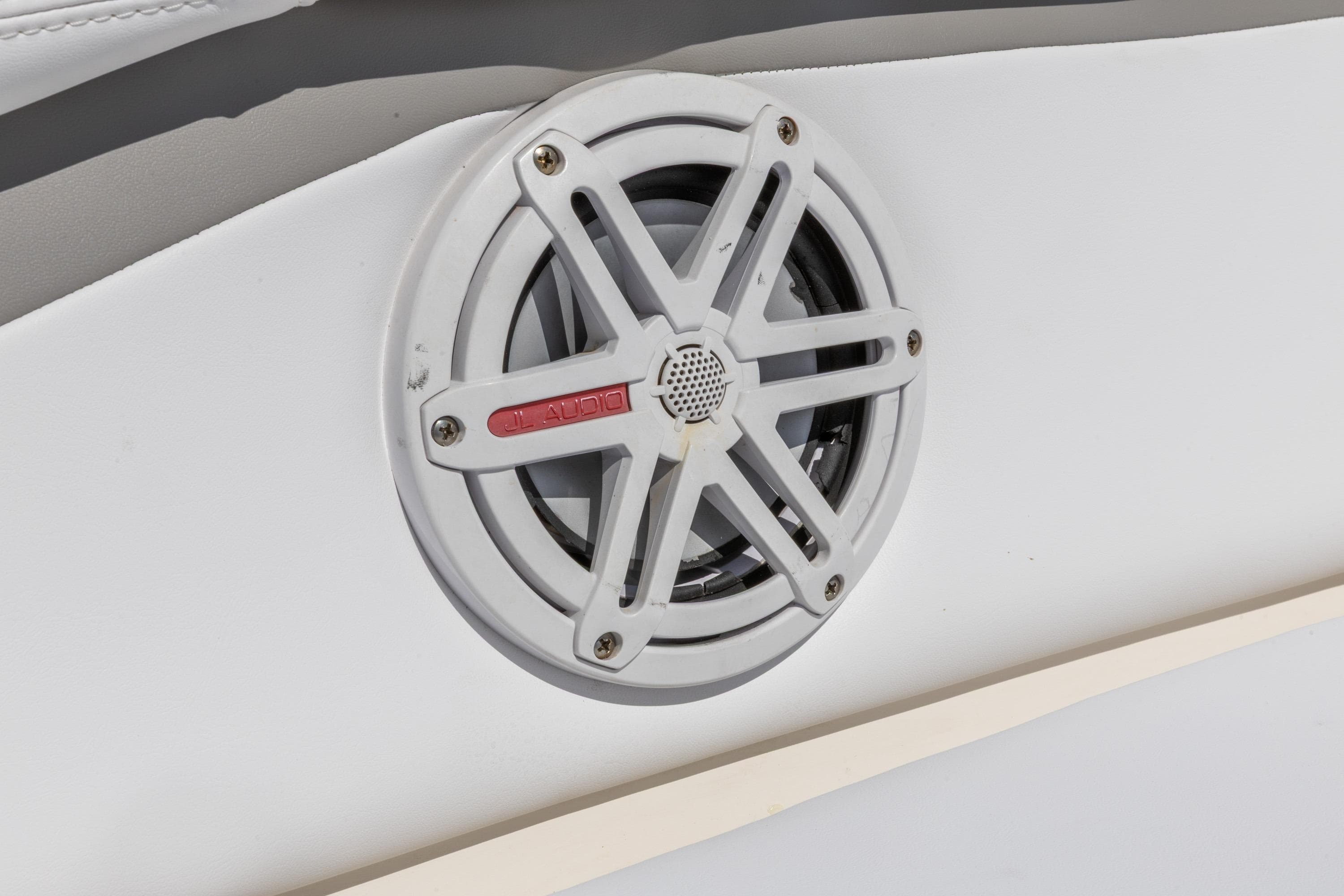 Close-up of JL Audio speaker on 2019 Wellcraft 262 Fisherman boat.