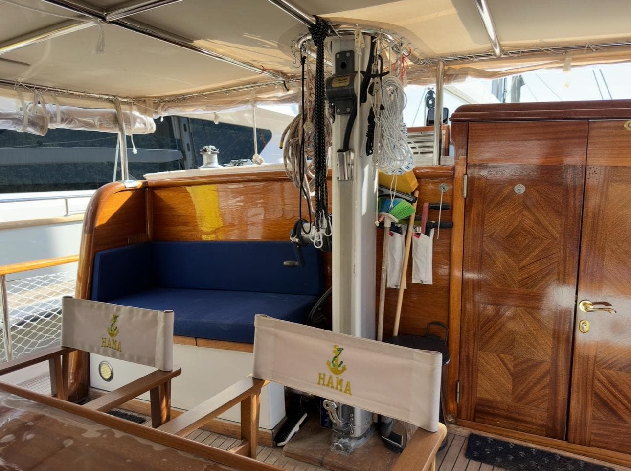 Interior of 1994 Custom ABATS GULET KETCH yacht with wooden finish and seating area.