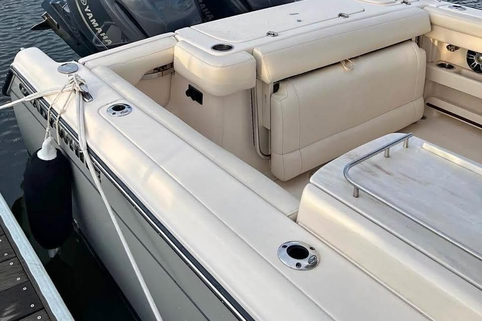 2020 Grady-White Freedom 285 boat interior with beige seating and deck details.