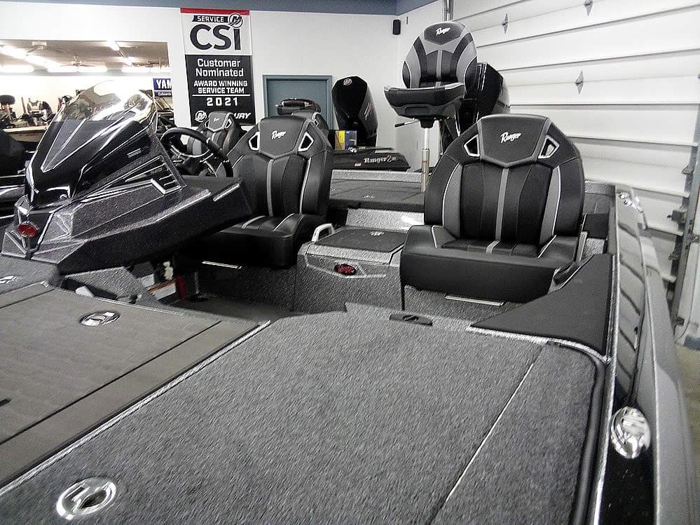 2025 Ranger Z520R Ranger Cup Equipped boat interior with sleek black seating.