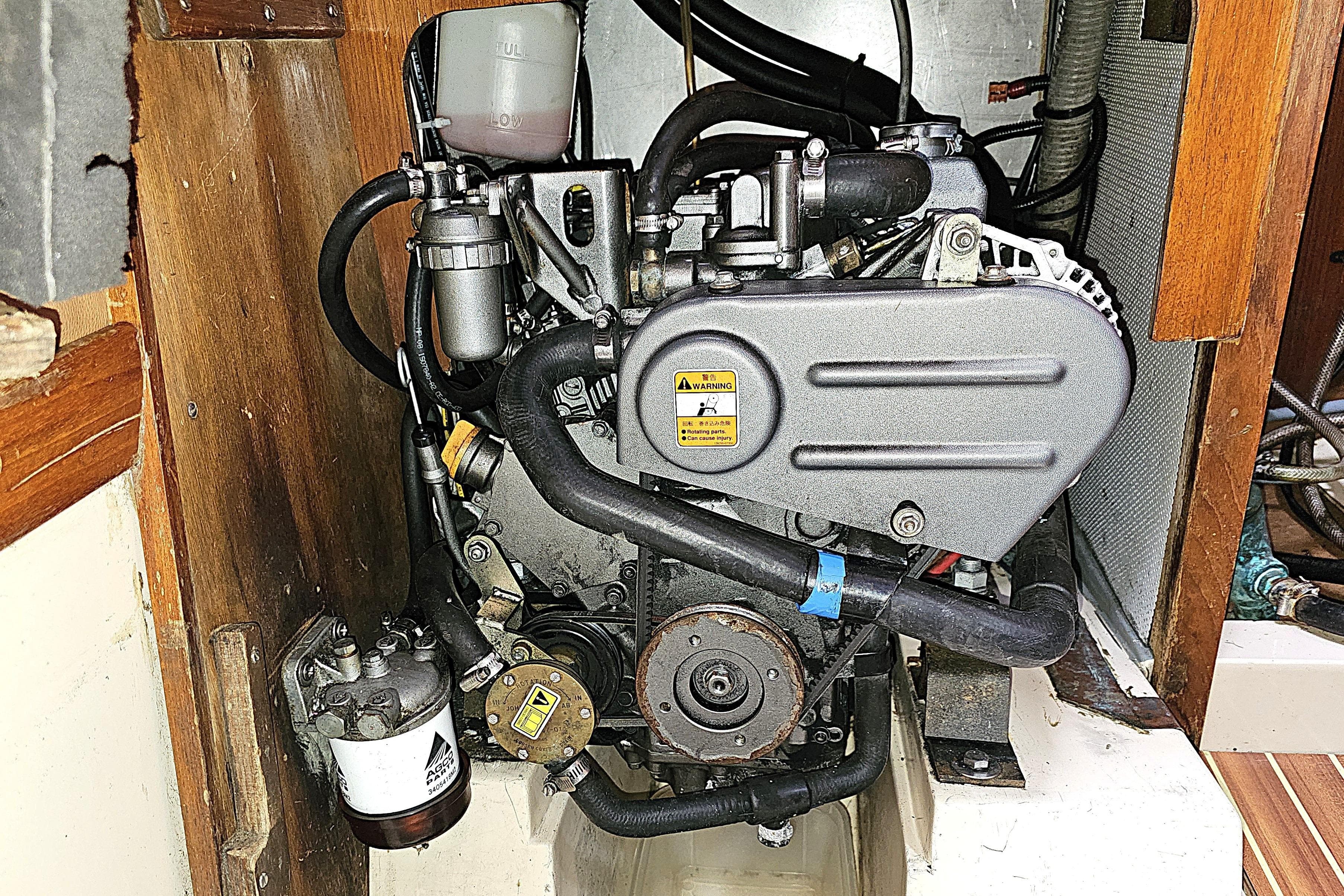 Engine compartment of a 1992 Northshore Yachts Vancouver 34 sailboat.
