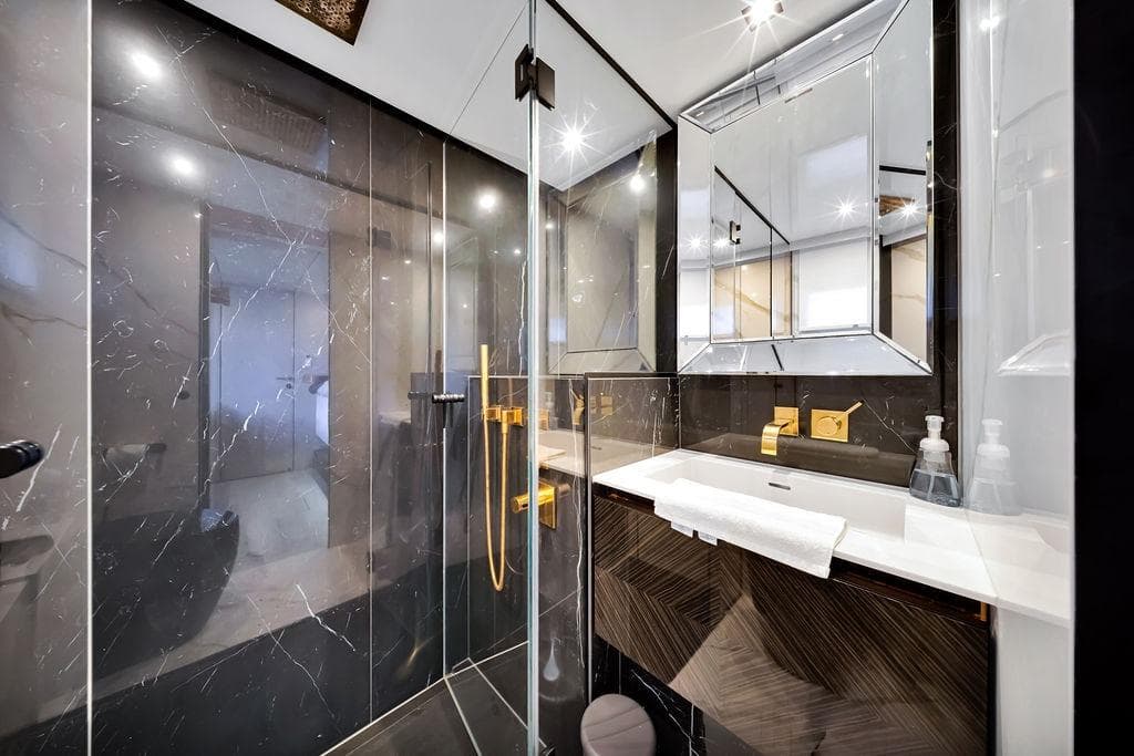Luxurious bathroom in 2018 Sunreef 68 Supreme yacht with modern fixtures and elegant design.