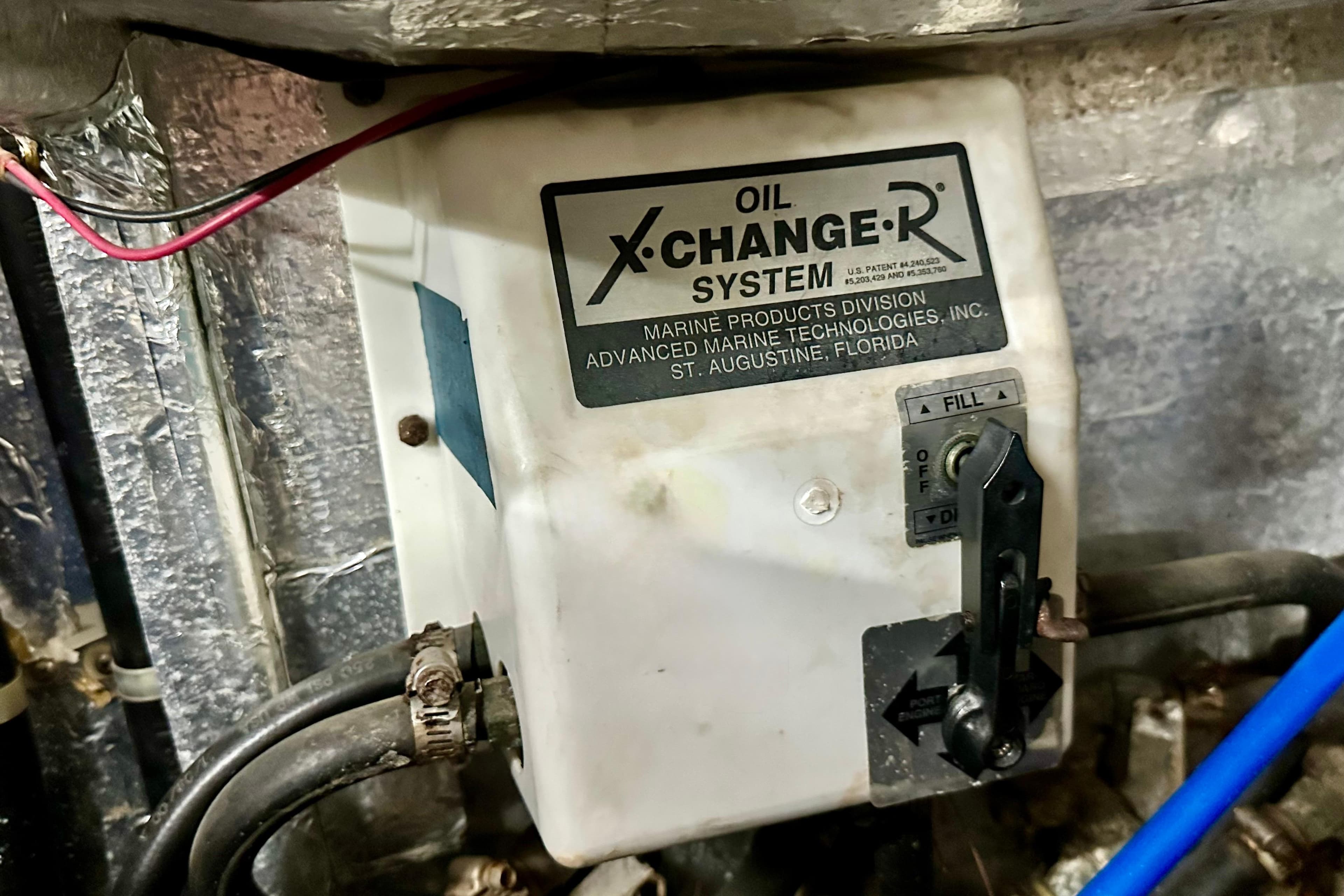 Oil X-Change-R system in 1988 Californian 45 Motor Yacht engine room.
