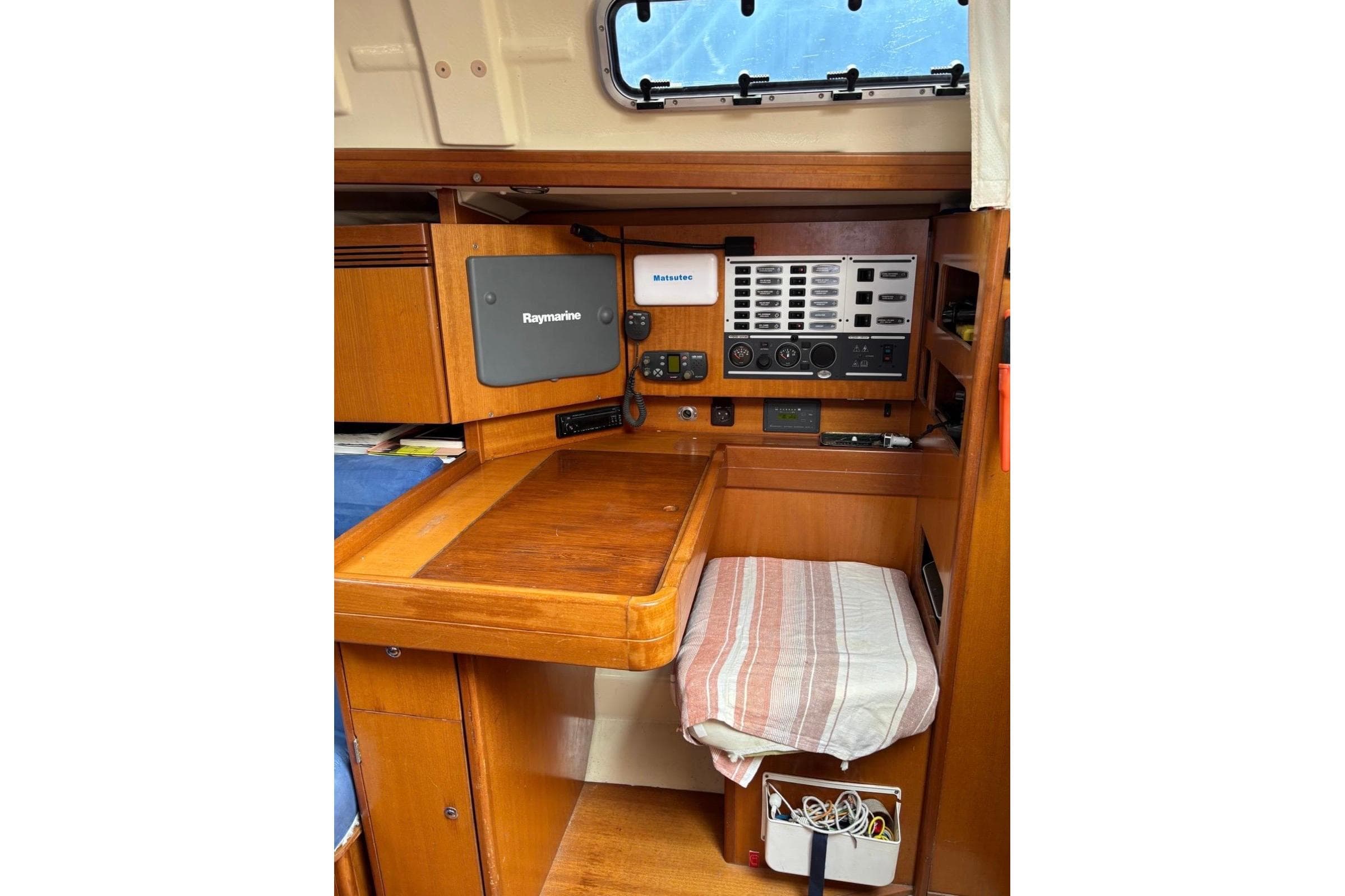 Navigation station of 2005 Dufour 34 Performance yacht with Raymarine equipment.