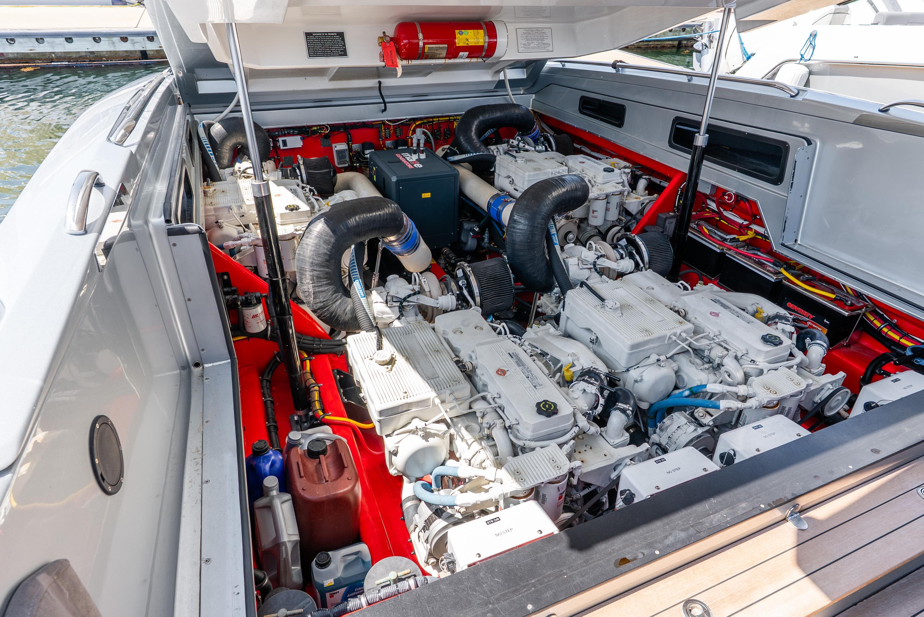 Engine compartment of a 2018 Nor-Tech 560 Sport Center Console boat.