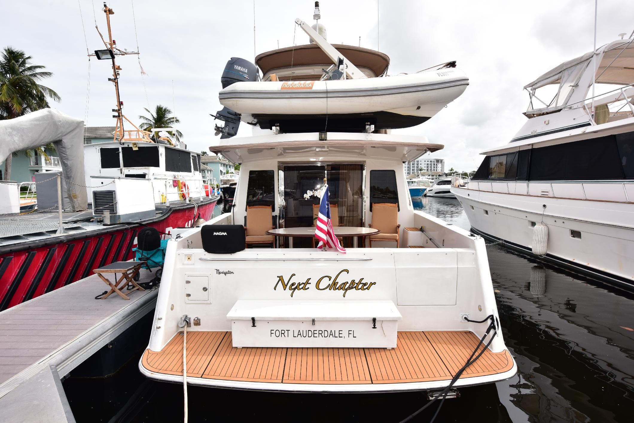 2004 Navigator Rival yacht "Next Chapter" docked in Fort Lauderdale marina.
