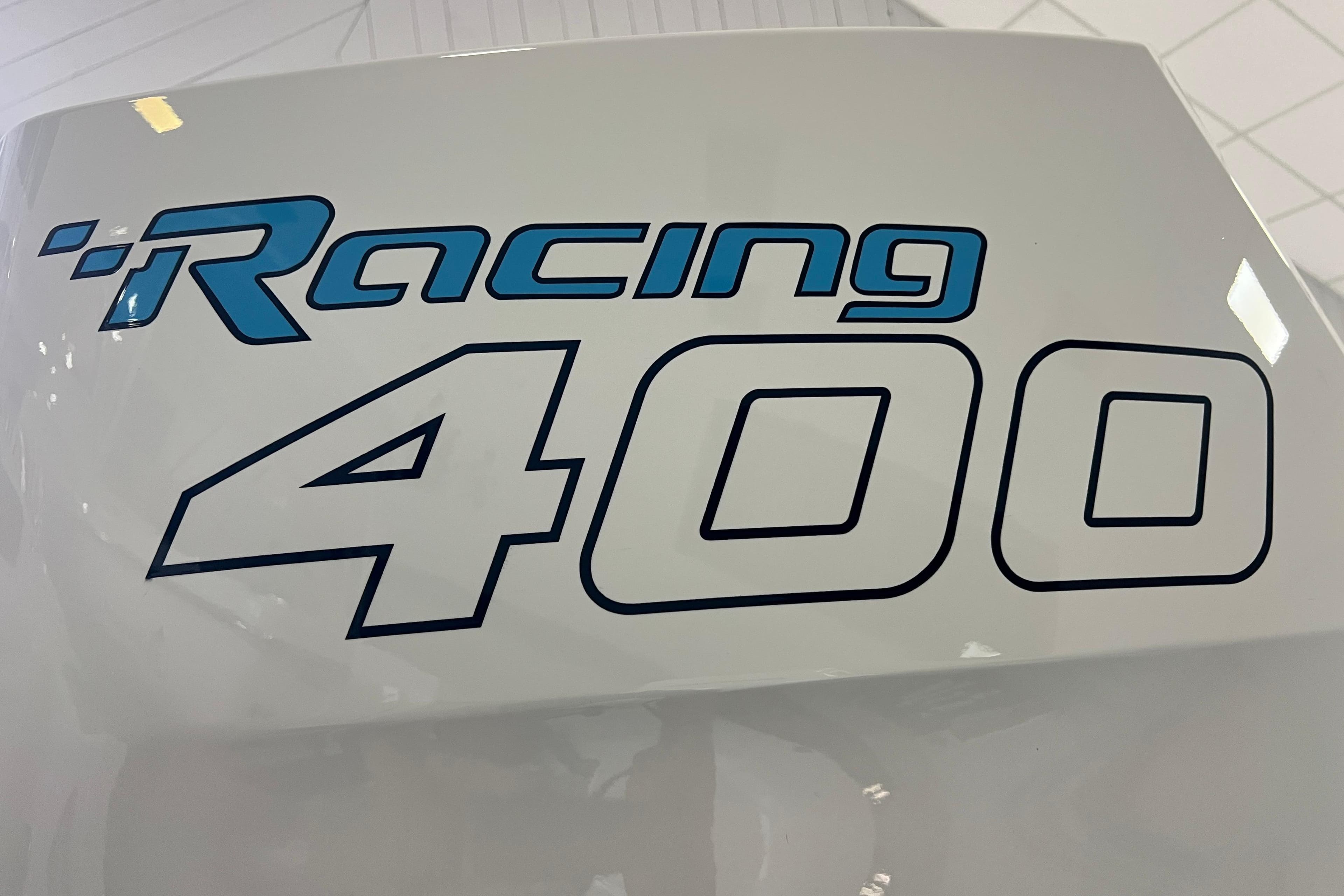 "Racing 400" decal on 2026 Nor-Tech 340 Sport boat.